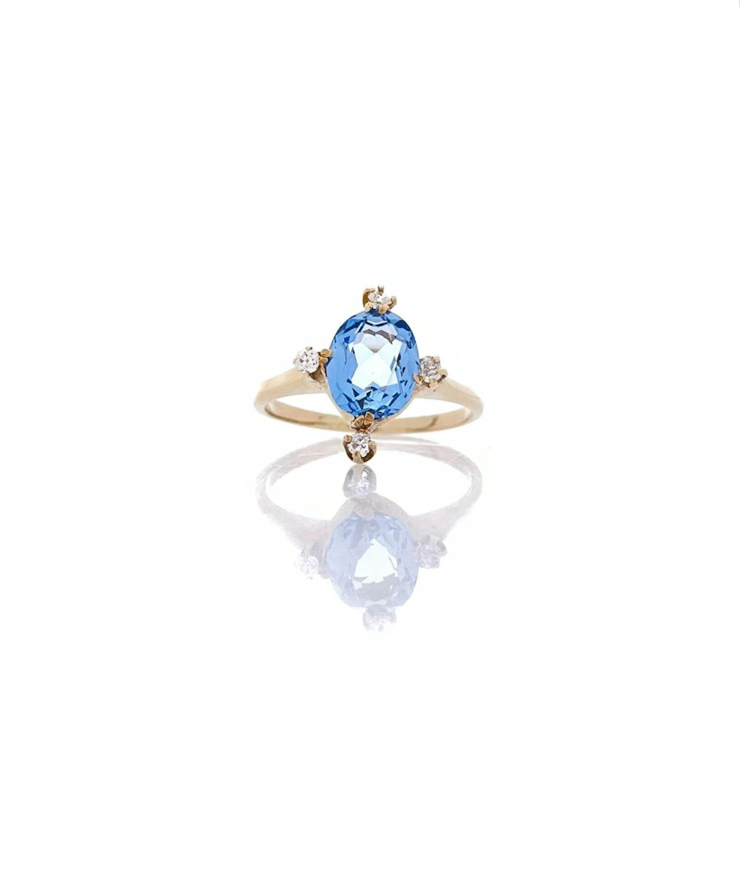 14K YELLOW GOLD 1.07CTTW BLUE TOPAZ & DIAMOND RING