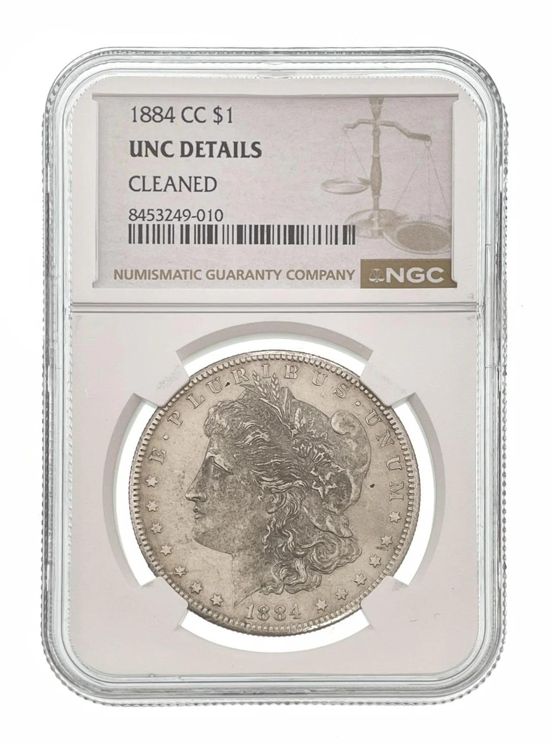 1884-CC MORGAN SILVER DOLLAR NGC UNC DETAILS