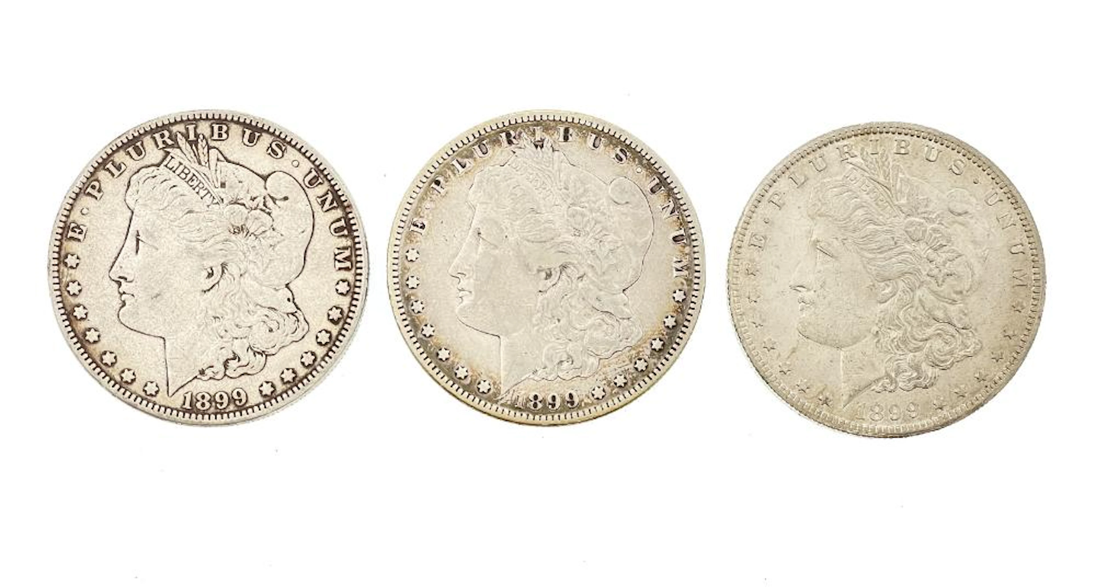 LOT OF 3 1899-P-O-S MORGAN SILVER DOLLARS