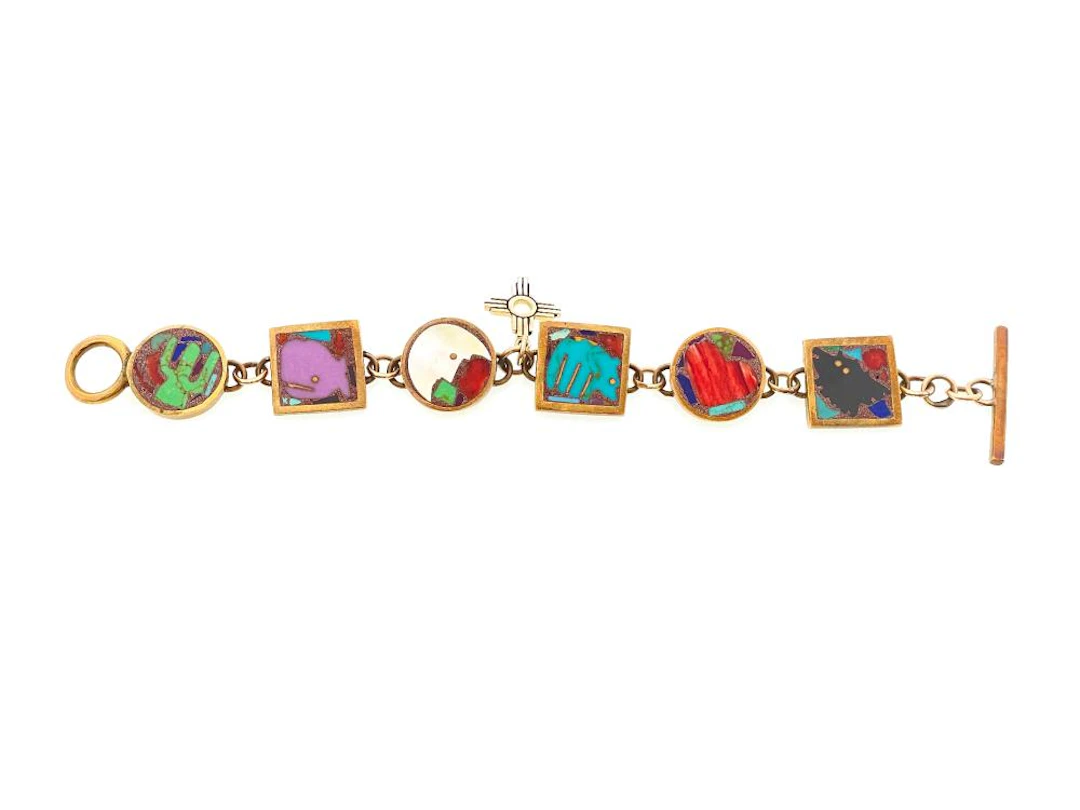 TURZA WELLS & ANDREW SHOWS BRONZE, 14K YELLOW GOLD INLAY BRACELET