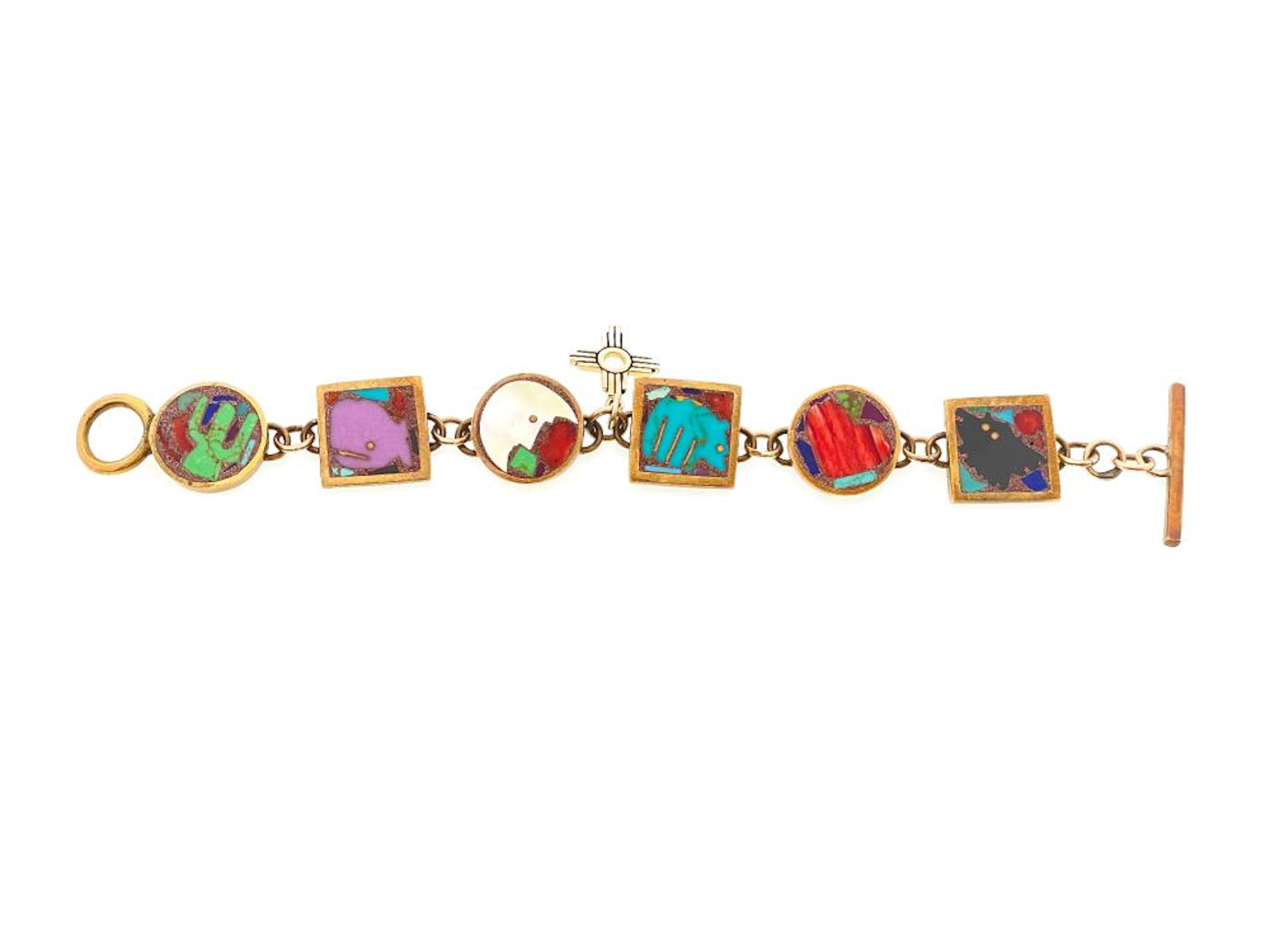 TURZA WELLS & ANDREW SHOWS BRONZE, 14K YELLOW GOLD INLAY BRACELET