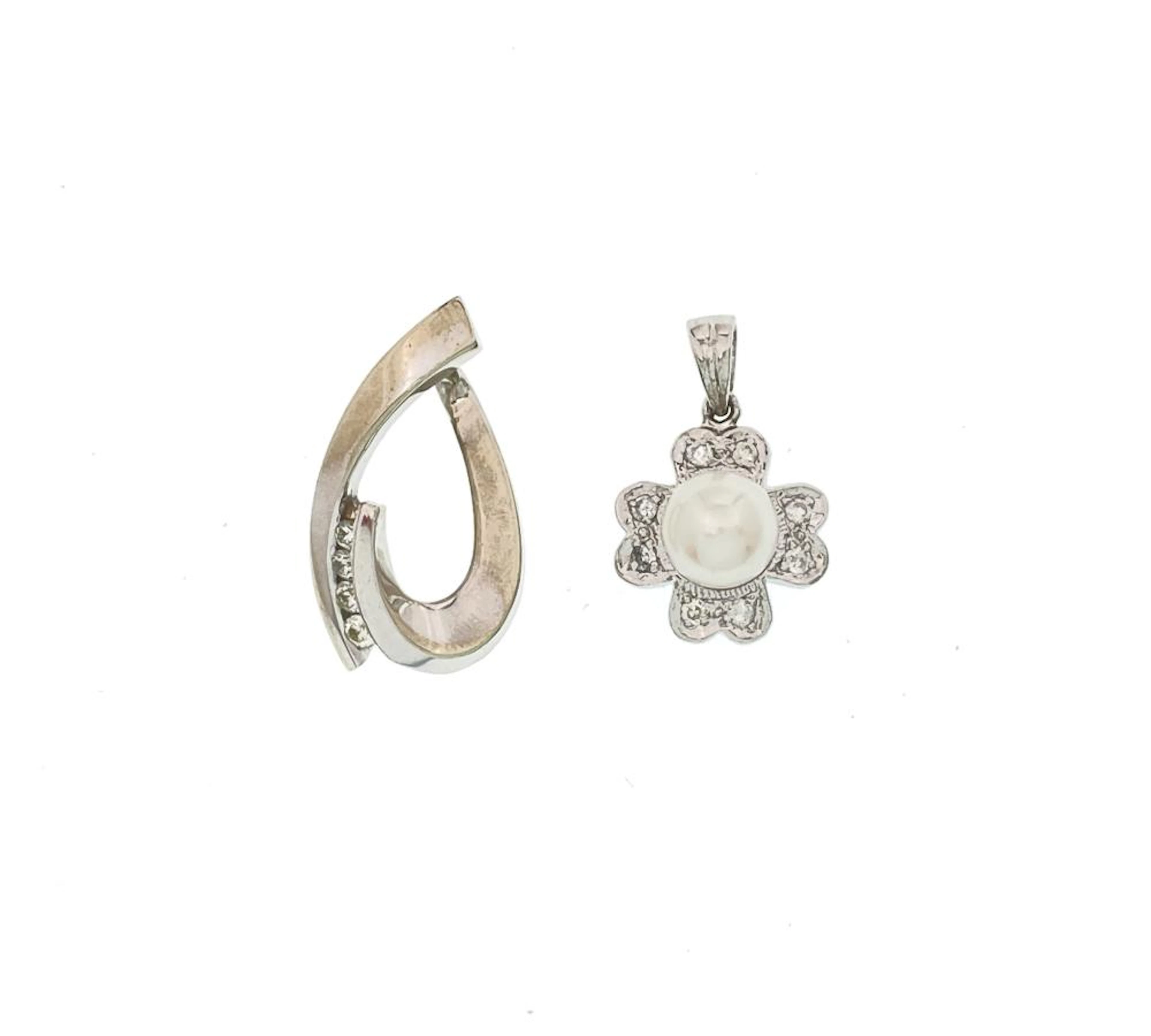 14K WHITE GOLD DIAMOND & PEARL PENDANTS