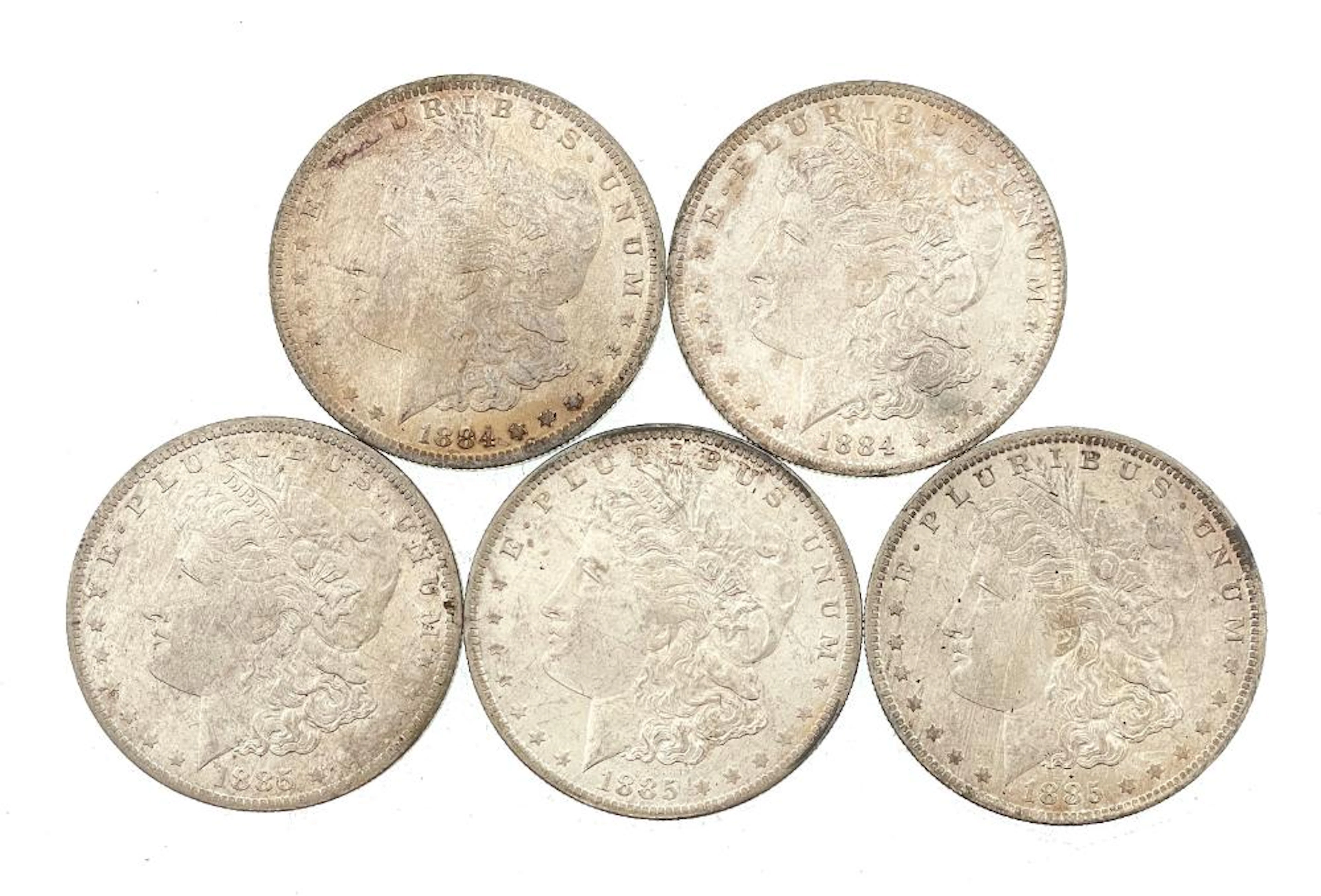 LOT OF 5 1884-O & 1885-O MORGAN SILVER DOLLARS