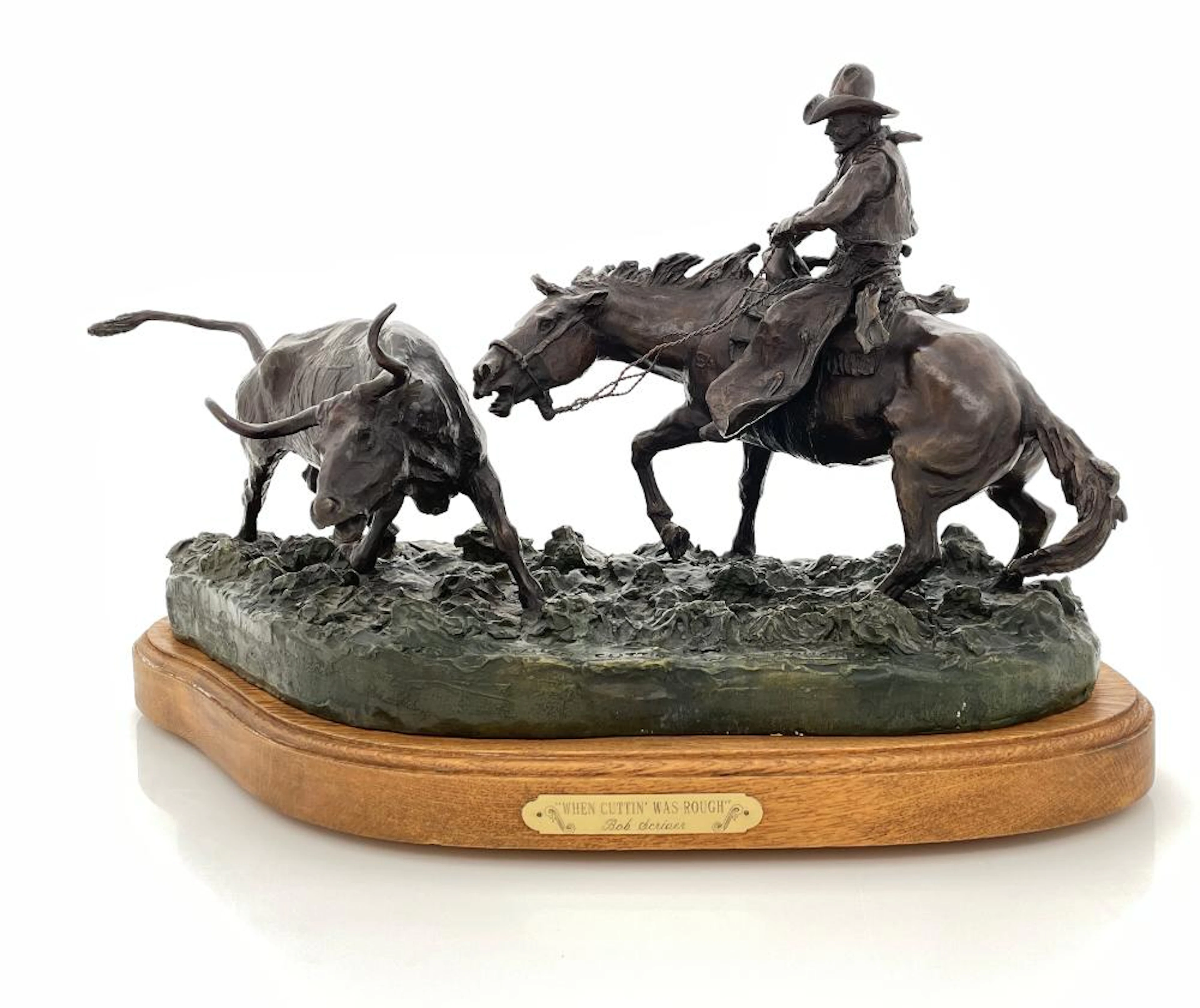 BOB SCRIVER "WHEN CUTTIN WAS ROUGH" BRONZE SCULPTURE