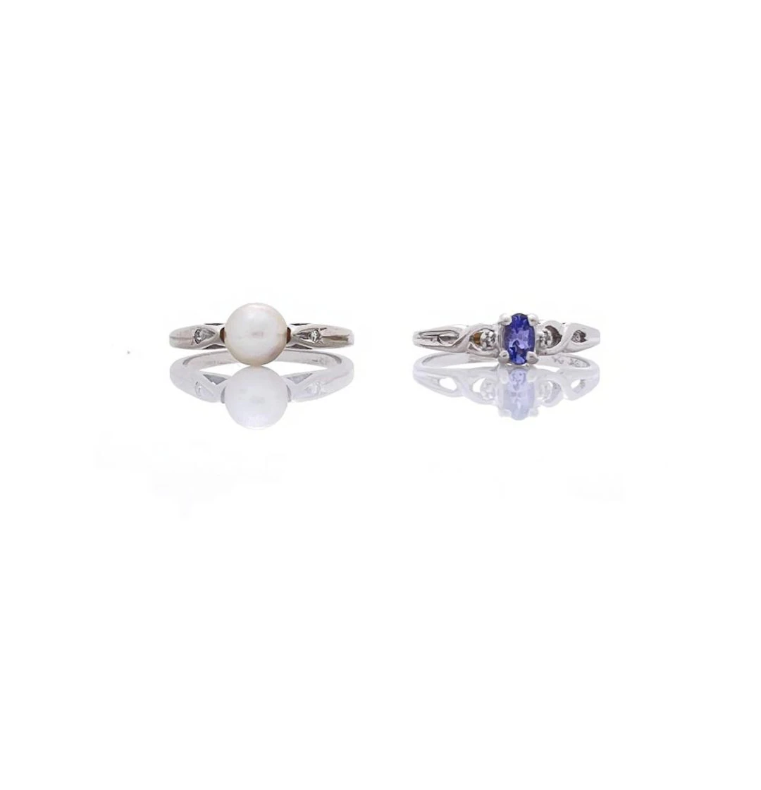 LOT OF 2 10K & 14K WHITE GOLD GEMSTONE RINGS