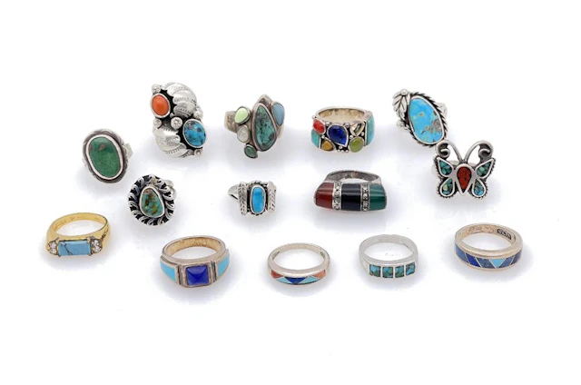 LOT OF 14 ASSORTED SOUTHWESTERN STERLING SILVER STONE RINGS
