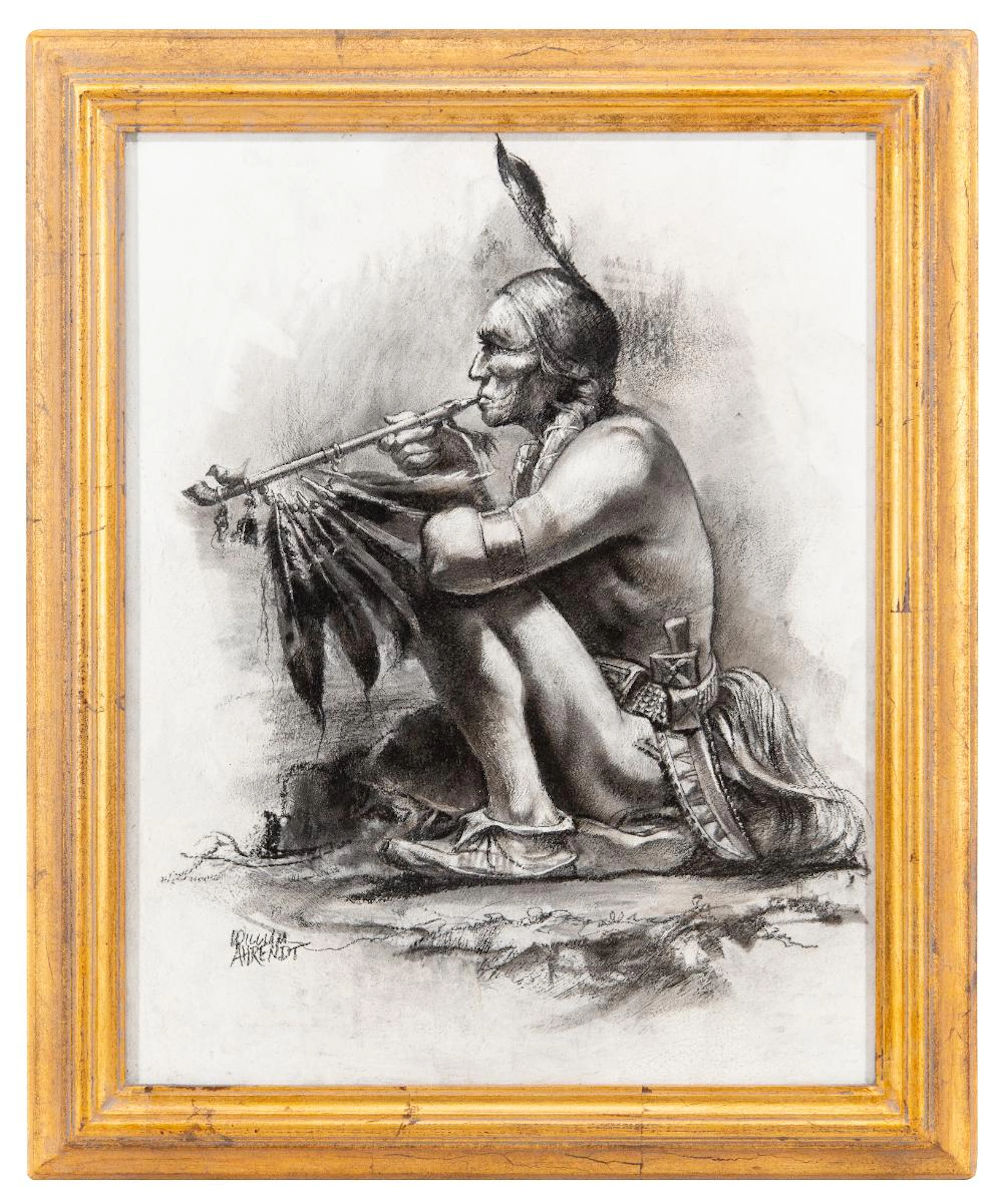 WILLIAM AHRENDT "PIPE SMOKER" CHARCOAL ON BOARD