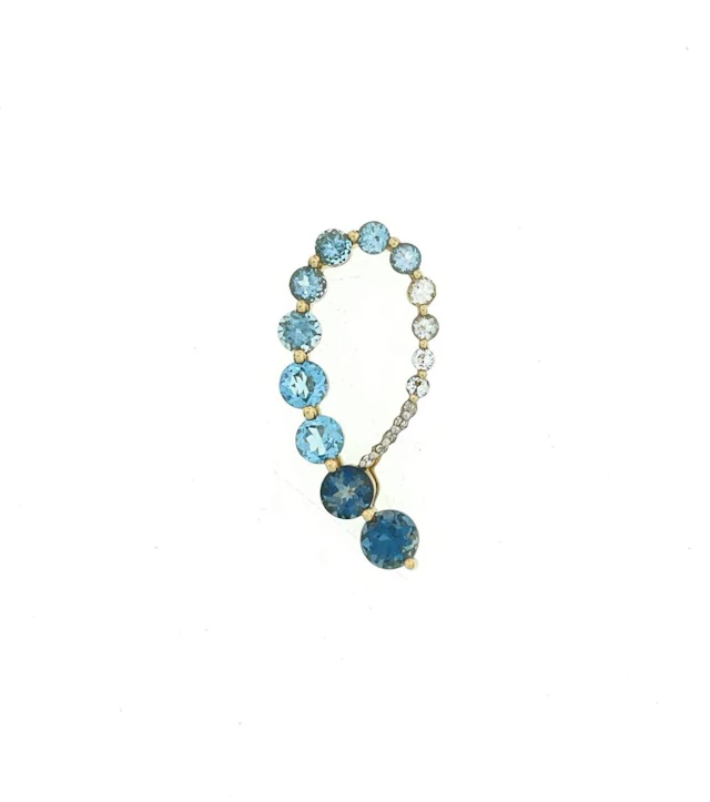 10K YELLOW GOLD 1.45CTTW GRADUATED GRADIENT BLUE TOPAZ & DIAMOND PENDANT