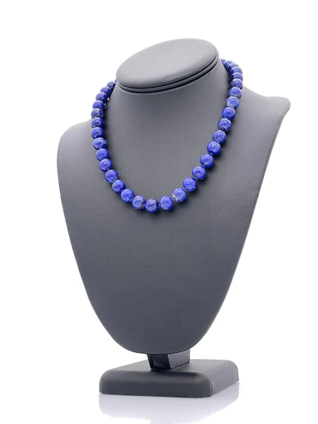 14K YELLOW GOLD LAPIS BEADED NECKLACE