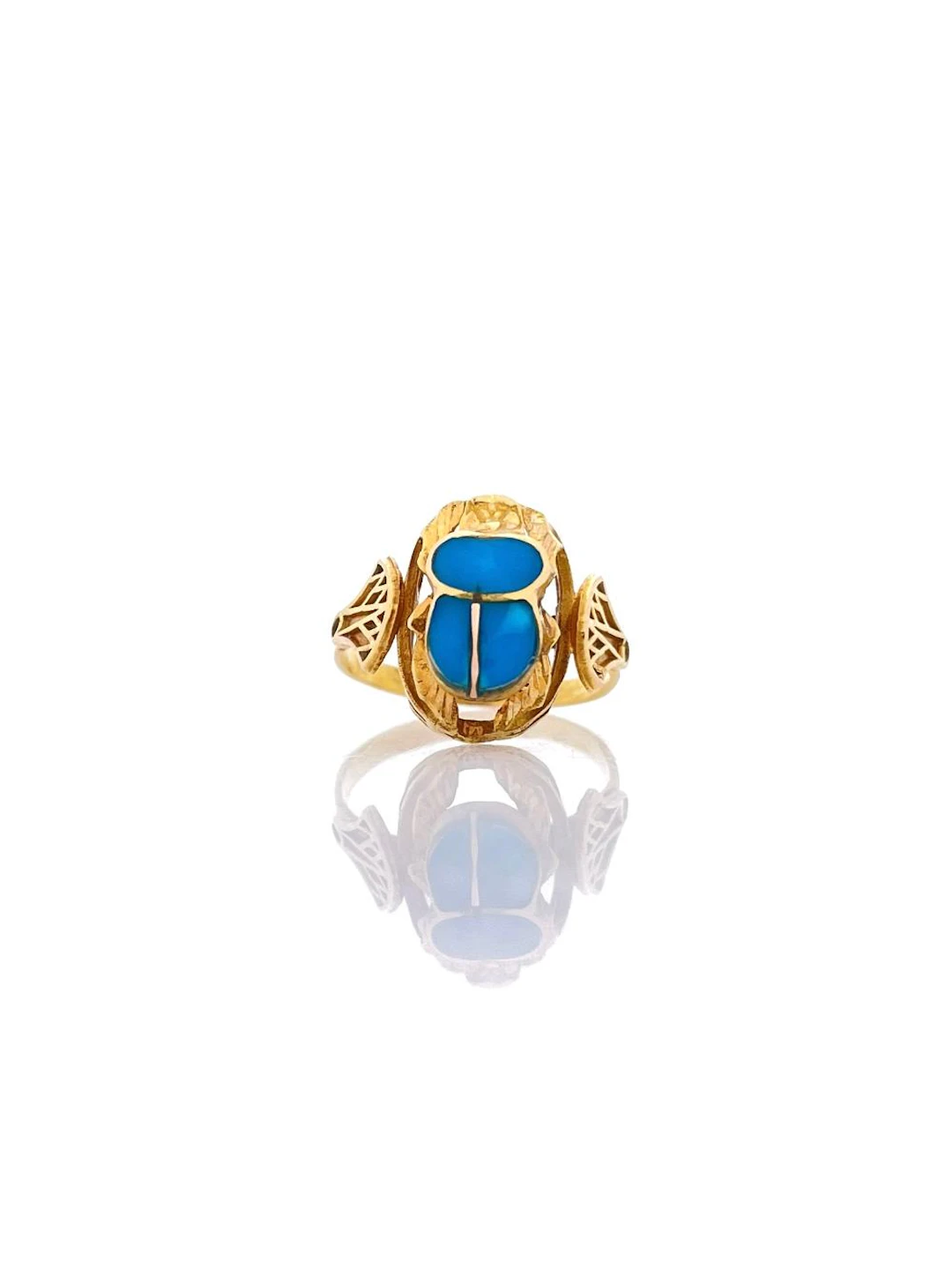 EGYPTIAN 18K YELLOW GOLD TURQUOISE SCARAB RING