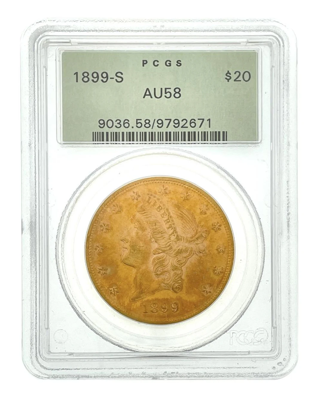 1899-S $20 LIBERTY HEAD GOLD DOUBLE EAGLE PCGS AU58