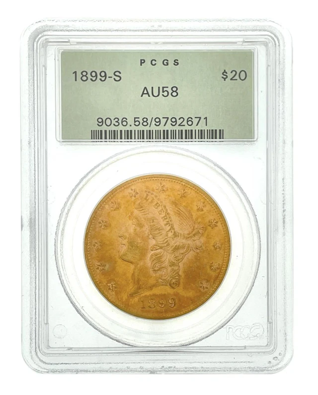1899-S $20 LIBERTY HEAD GOLD DOUBLE EAGLE PCGS AU58