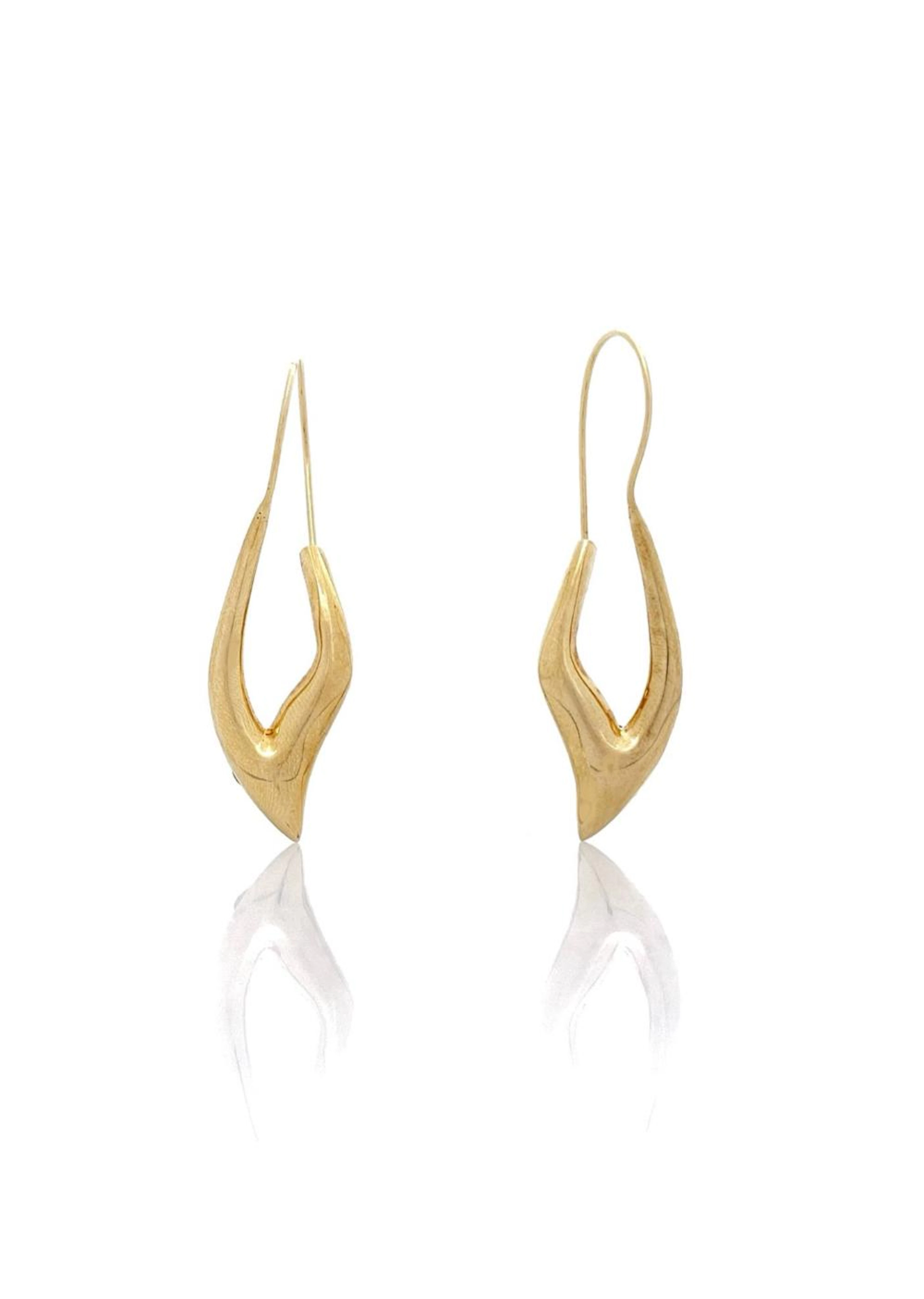 14K YELLOW GOLD MINIMALIST V SHAPE DANGLE EARRINGS