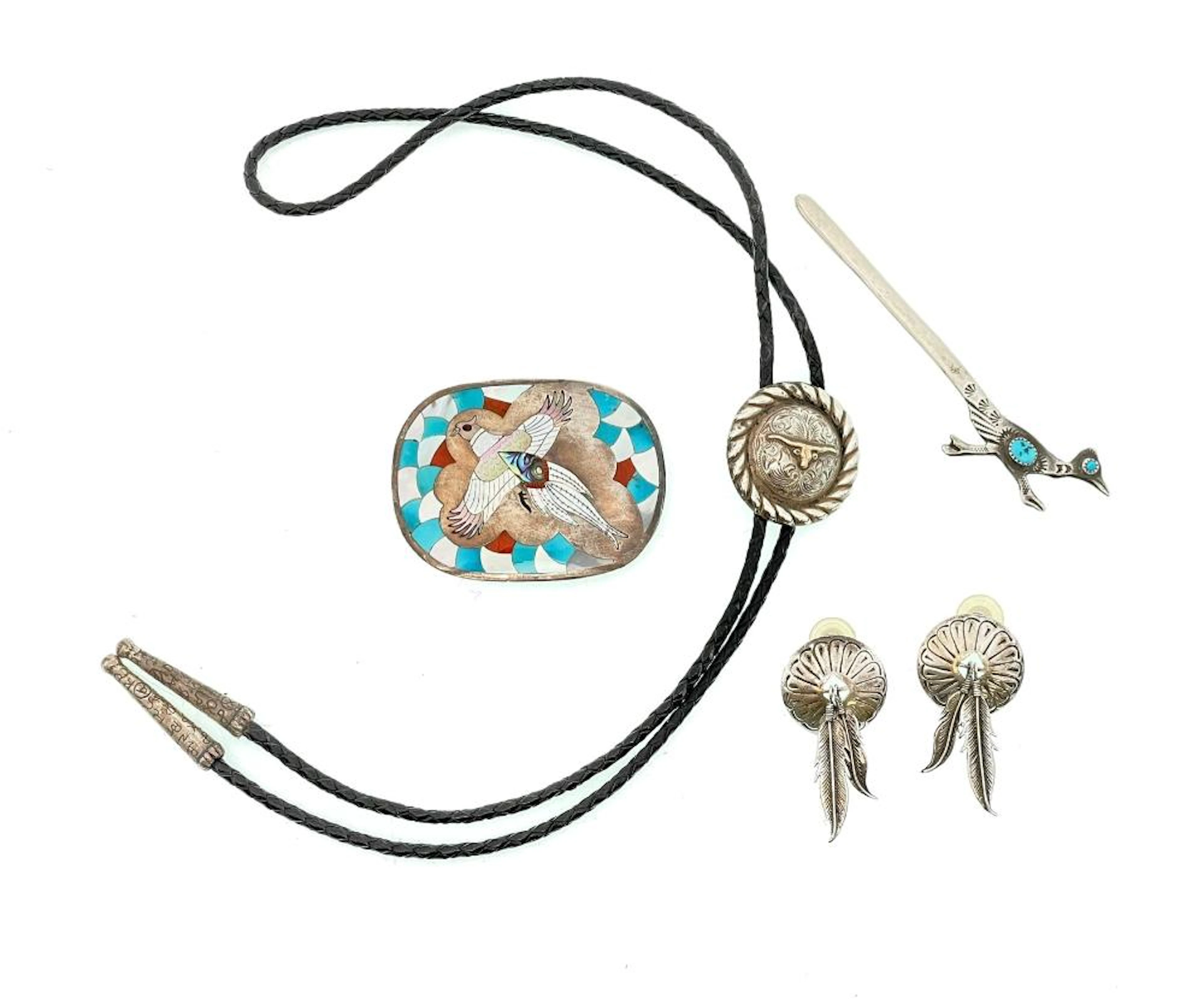 5PC SOUTHWESTERN STERLING SILVER INLAY JEWELRY LOT