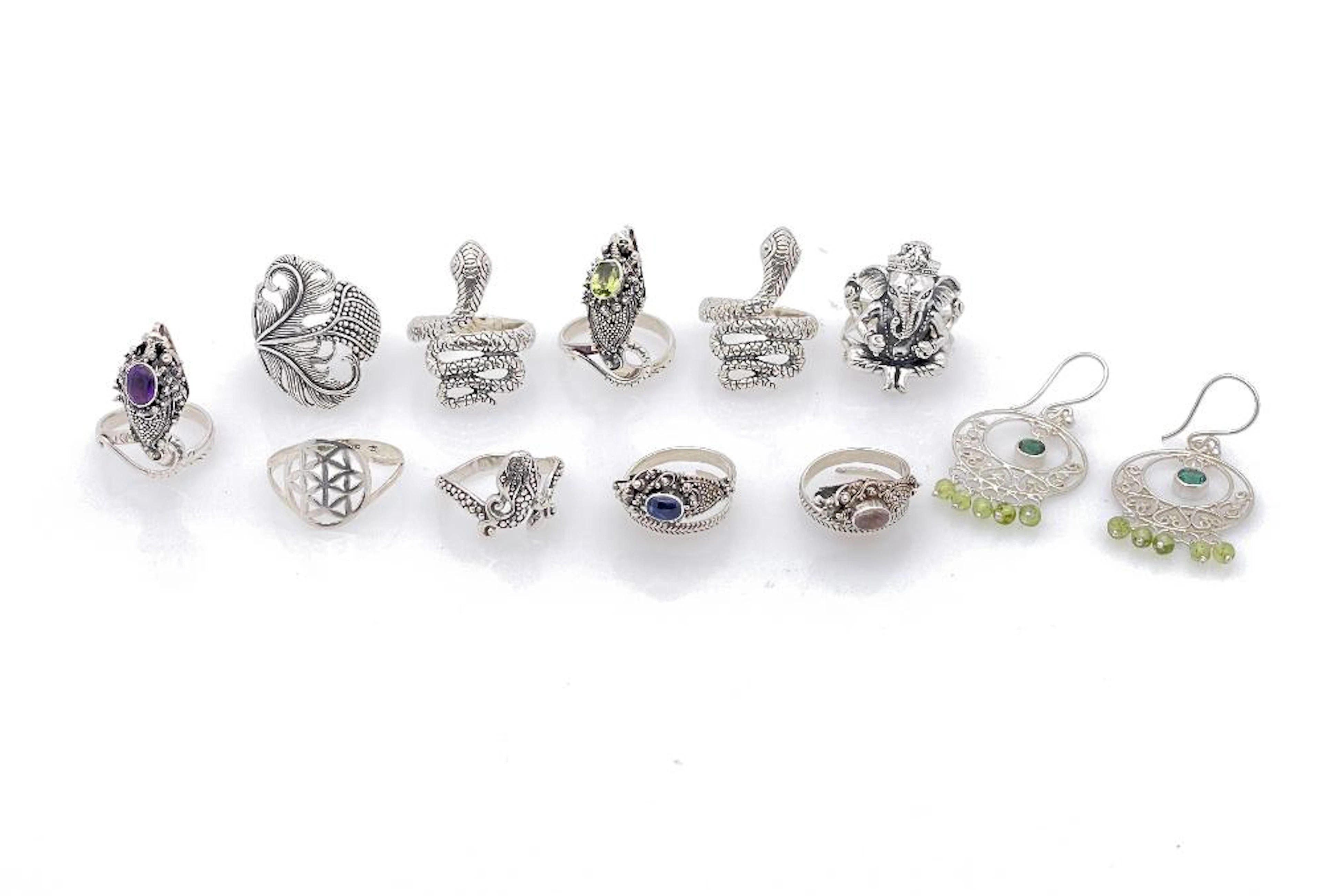 LOT OF 12 ASSORTED STERLING SILVER RINGS & EARRINGS