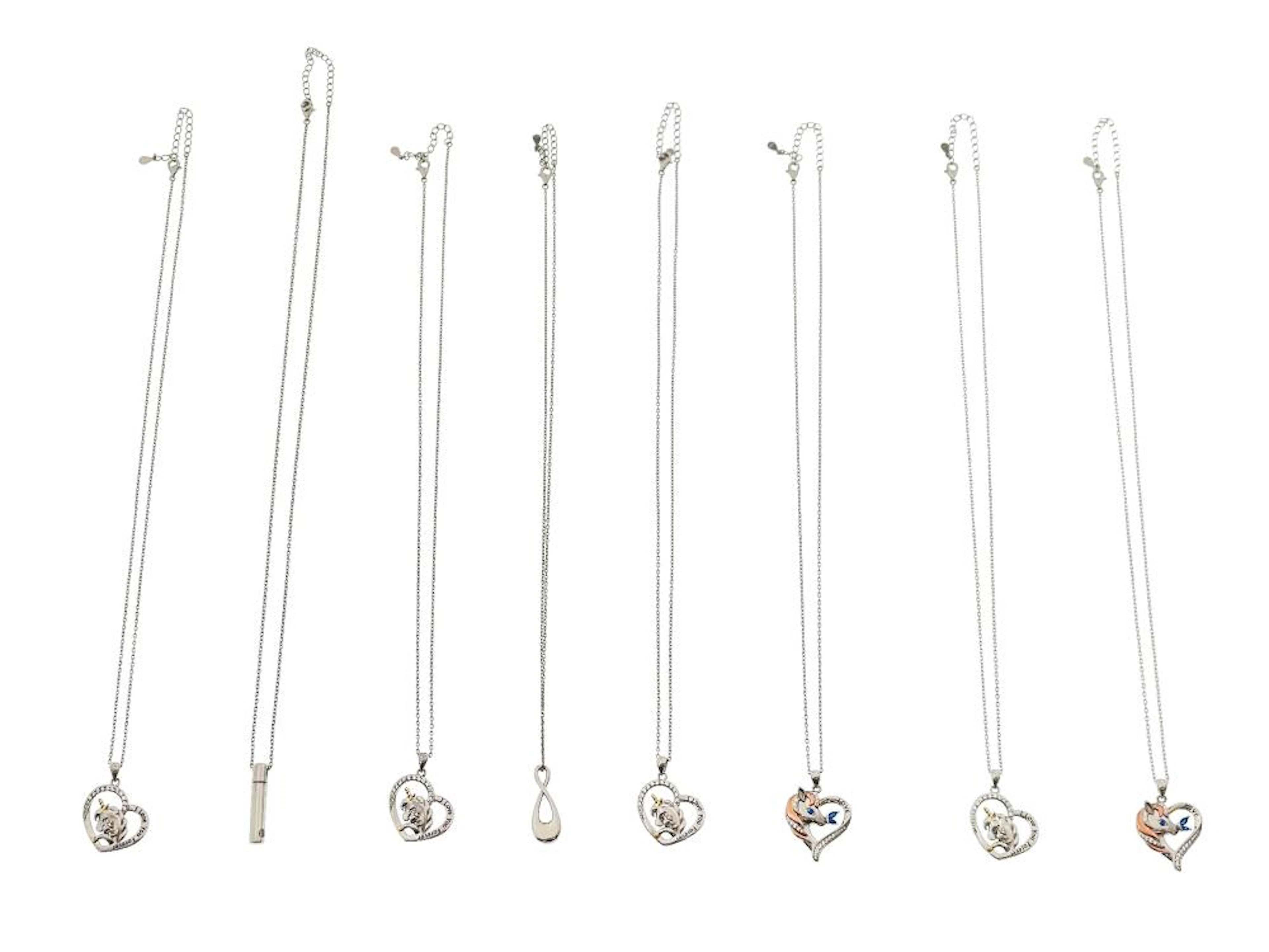 LOT OF 8 STERLING SILVER UNICORN HEART PENDANT NECKLACE