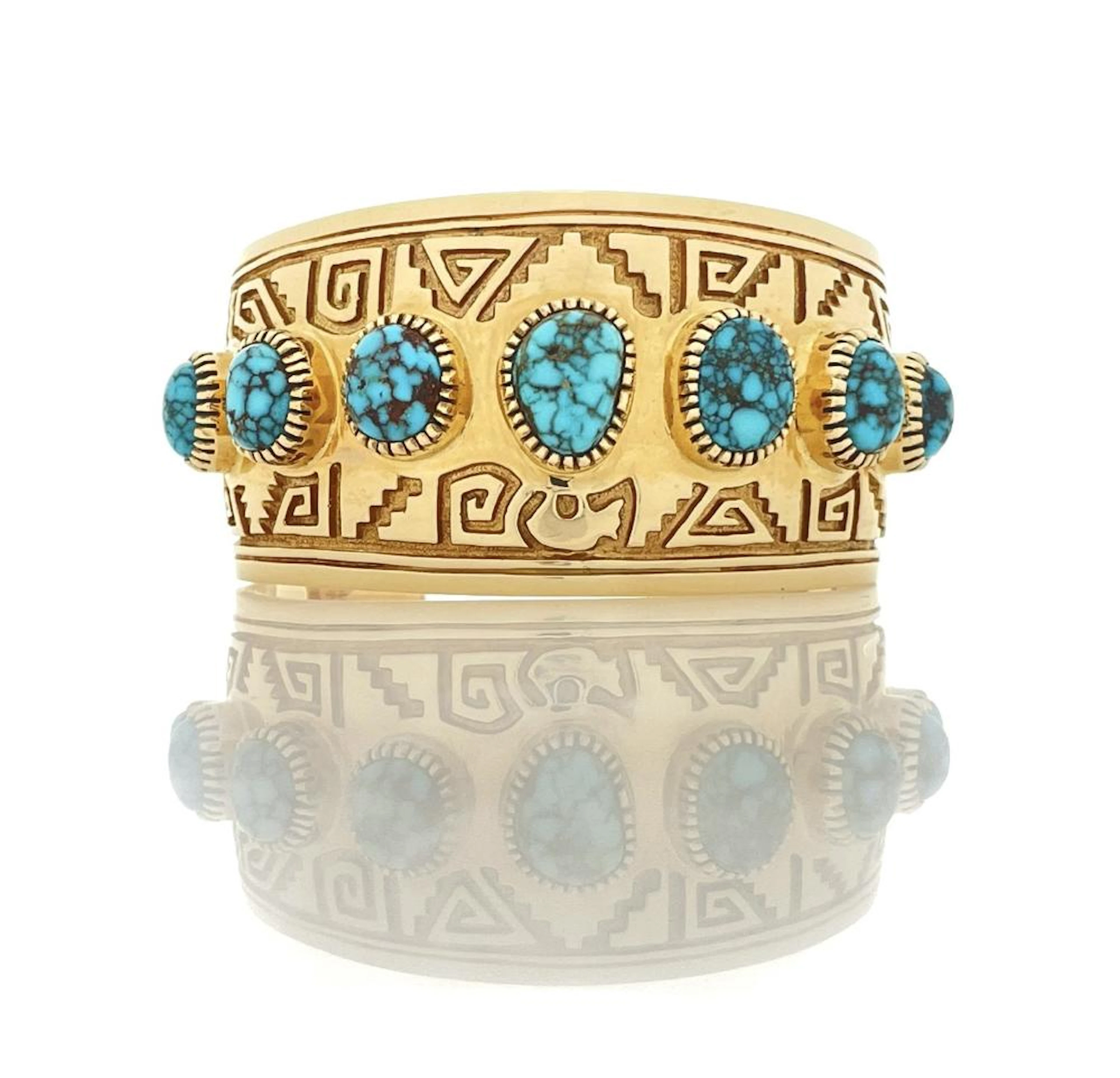 VERNON HASKIE NAVAJO 14K YELLOW GOLD TURQUOISE CUFF