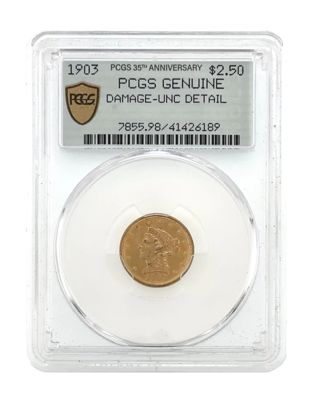 1903 $2.50 LIBERTY HEAD GOLD QUARTER EAGLE PCGS UNC DETAILS