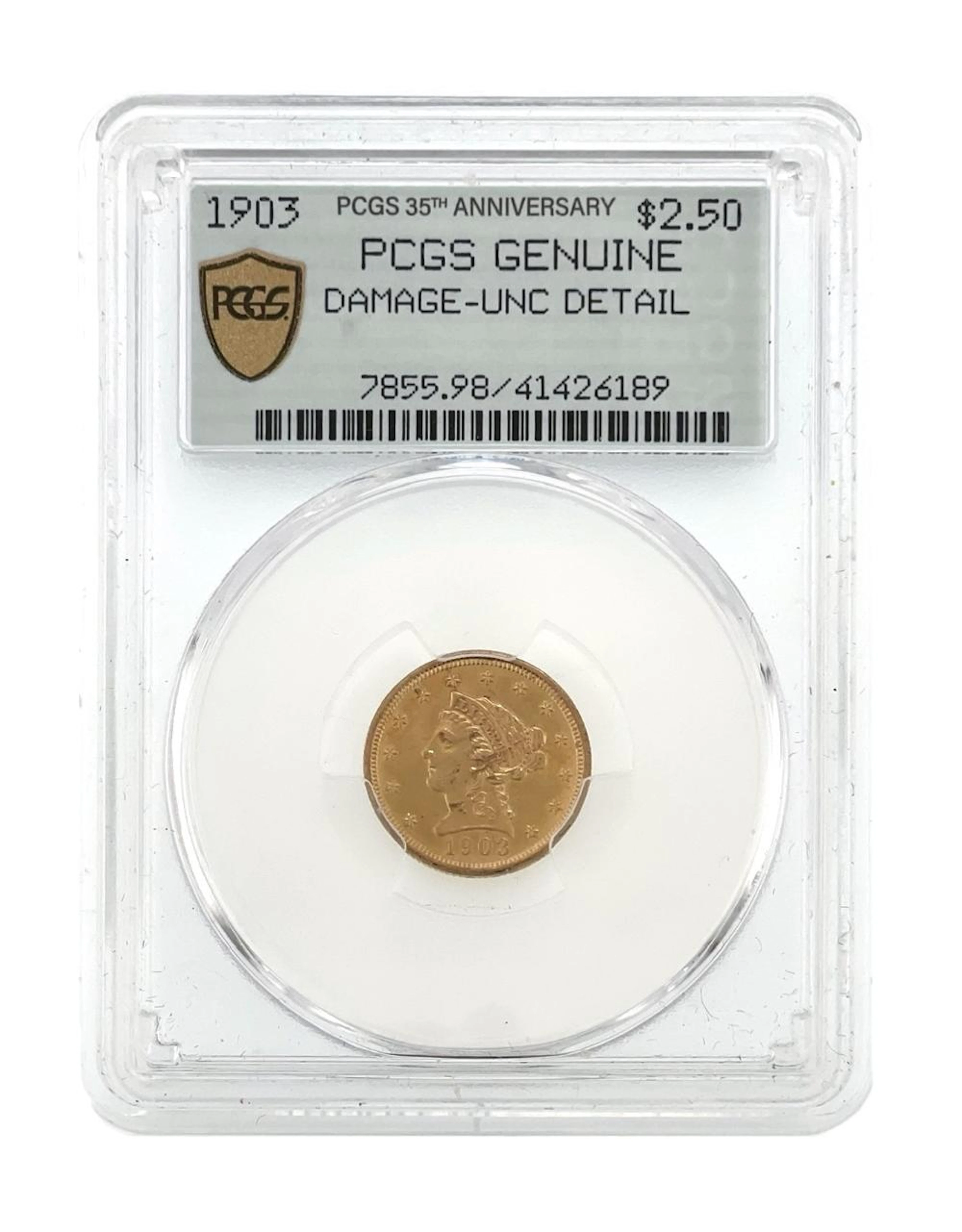 1903 $2.50 LIBERTY HEAD GOLD QUARTER EAGLE PCGS UNC DETAILS