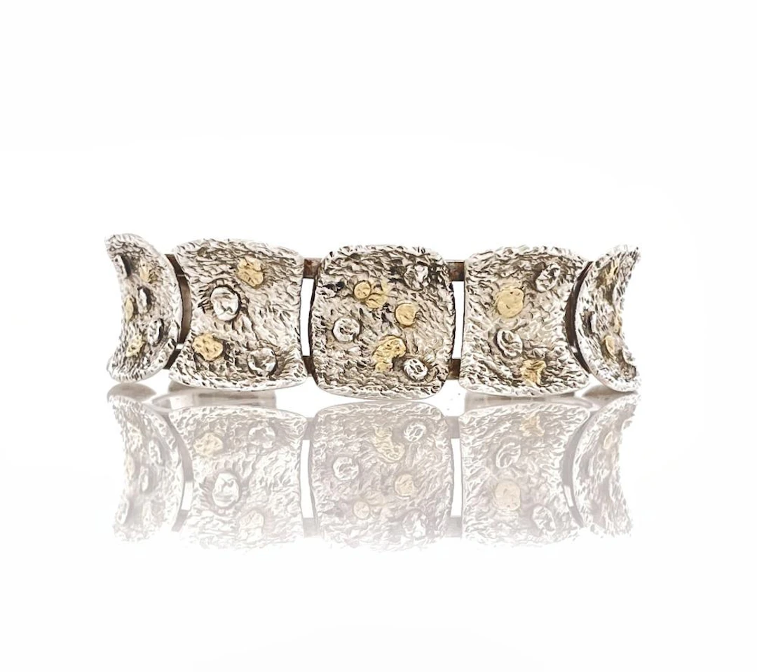 EDGAR PLATERO NAVAJO STERLING SILVER & 14K YELLOW GOLD CUFF