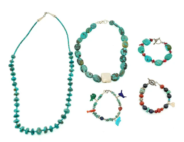 LOT OF 5 ASSORTED SOUTHWESTERN STERLING SILVER TURQUOISE & STONE BRACELET