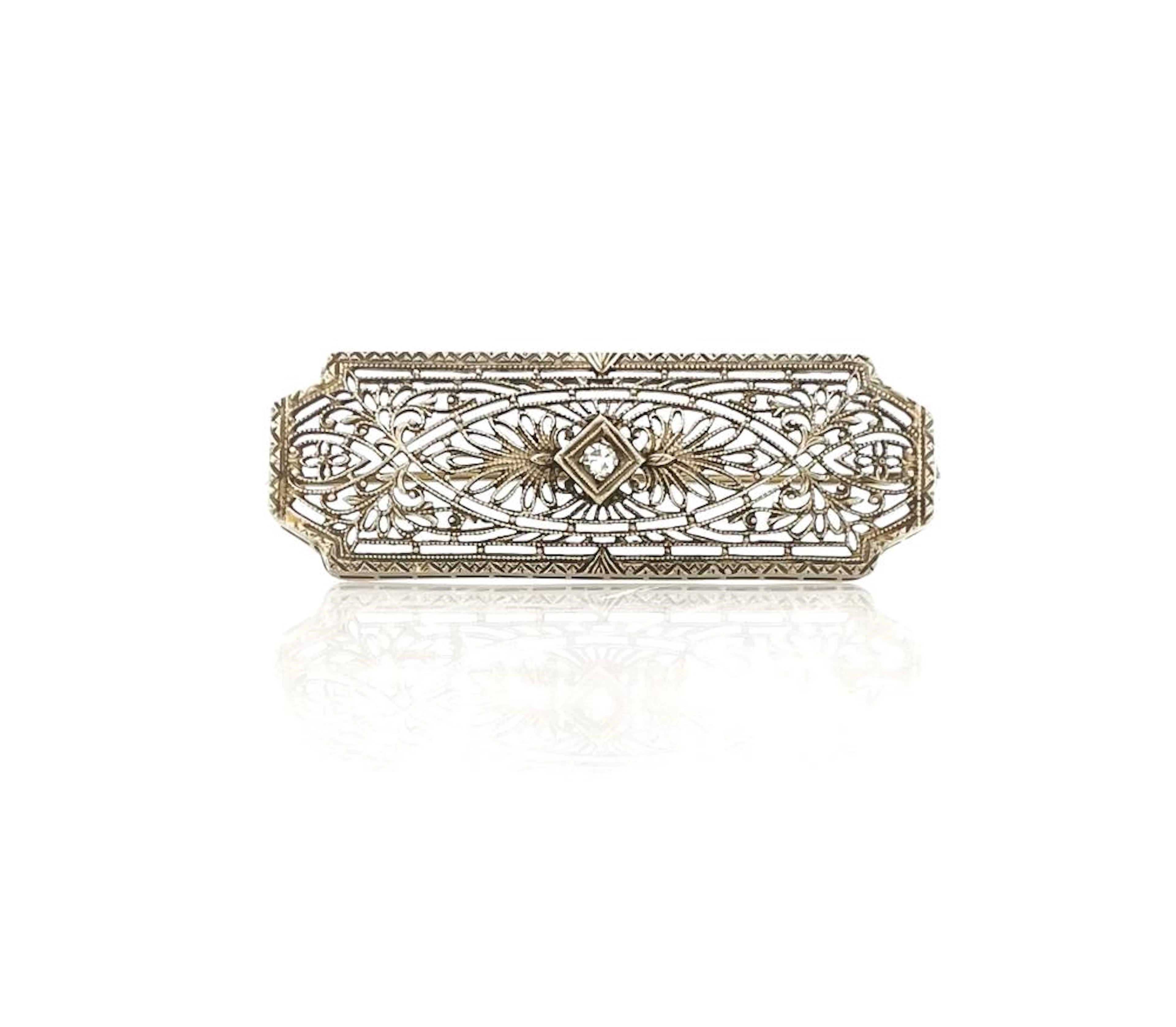 ART DECO 10K WHITE GOLD DIAMOND BROOCH