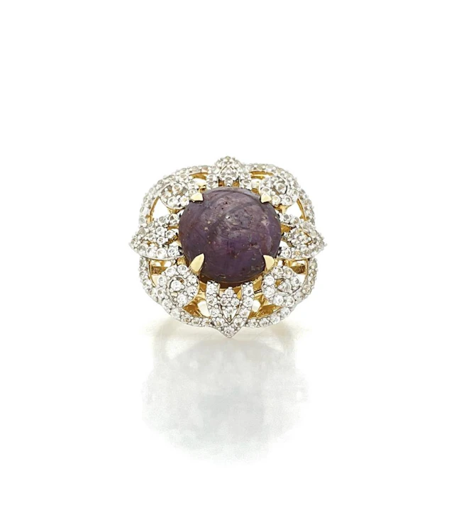 ORIANNE STERLING SILVER GOLD OVERLAY 19.14CTTW RUBY & SAPPHIRE RING