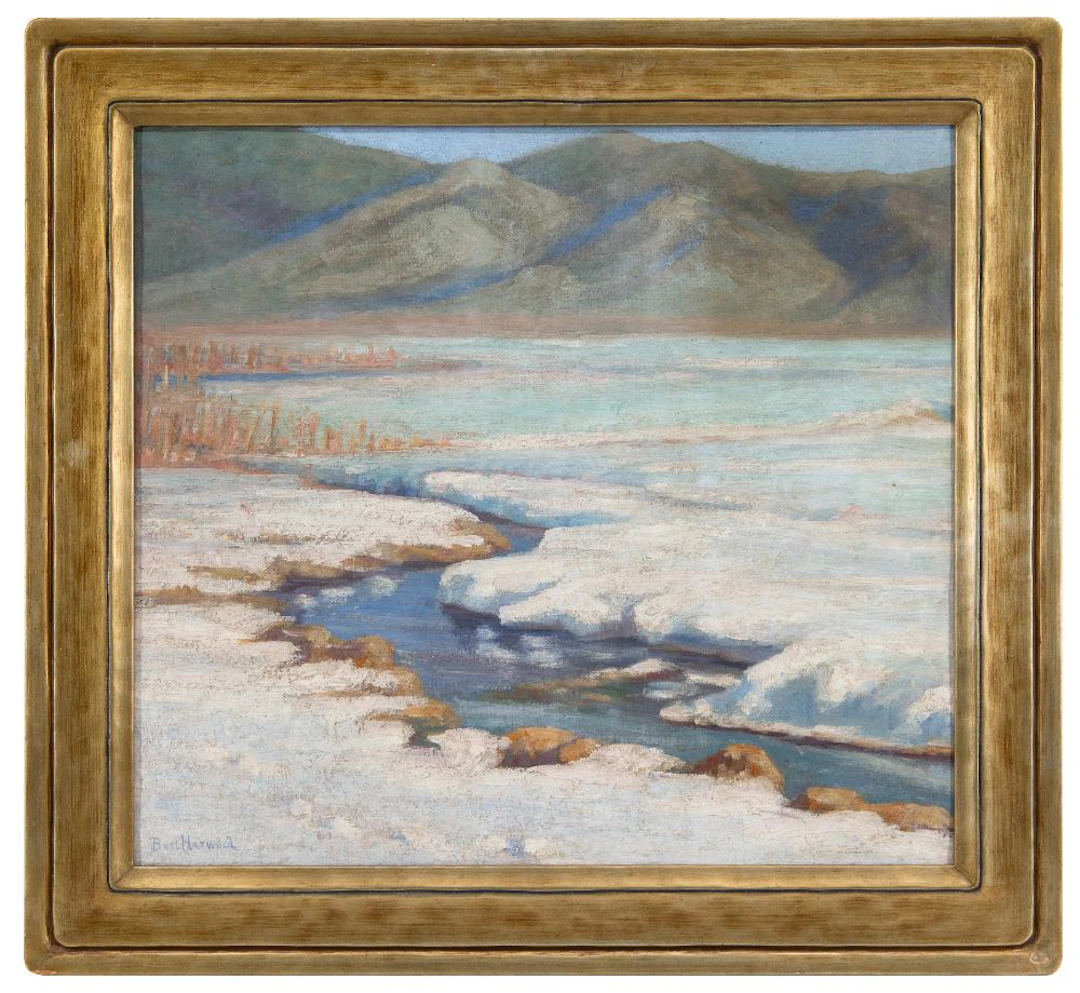 BURT HARWOOD "TAOS LANDSCAPE WINTER" OIL ON CANVAS