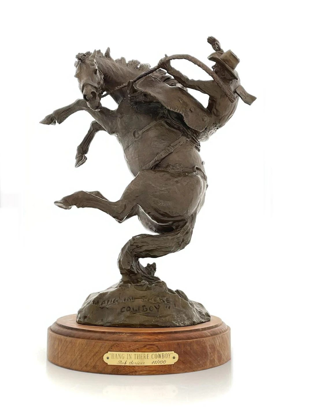 BOB SCRIVER "HANG IN THERE COWBOY" BRONZE SCULPTURE