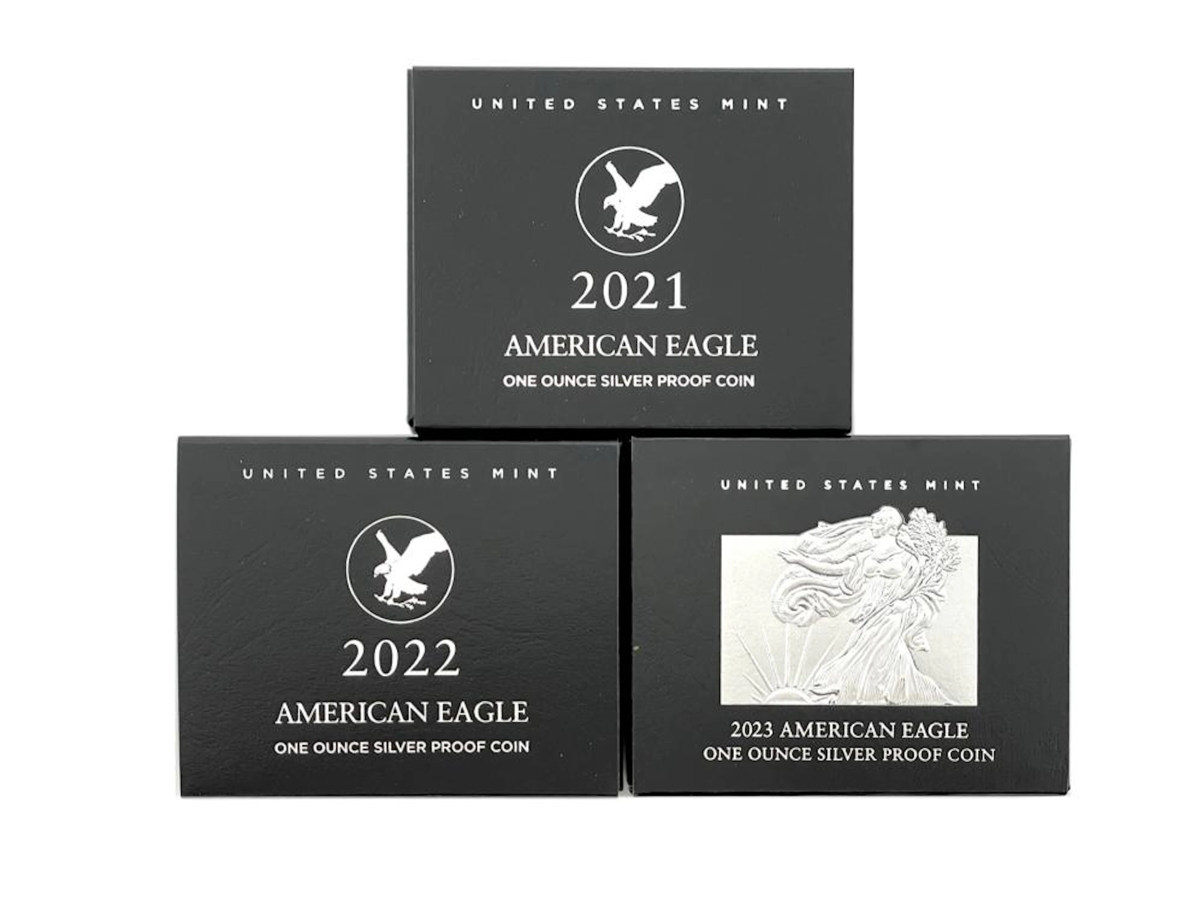 LOT OF 3 2021-2023 AMERICAN SILVER EAGLE 1OZ SILVER PROOF COINS