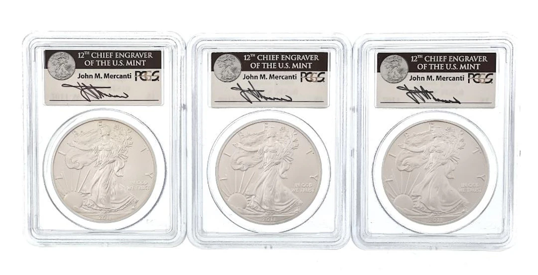 LOT OF 3 2011-P-S-W AMERICAN SILVER EAGLES 25TH ANNIVERSARY SET FIRST