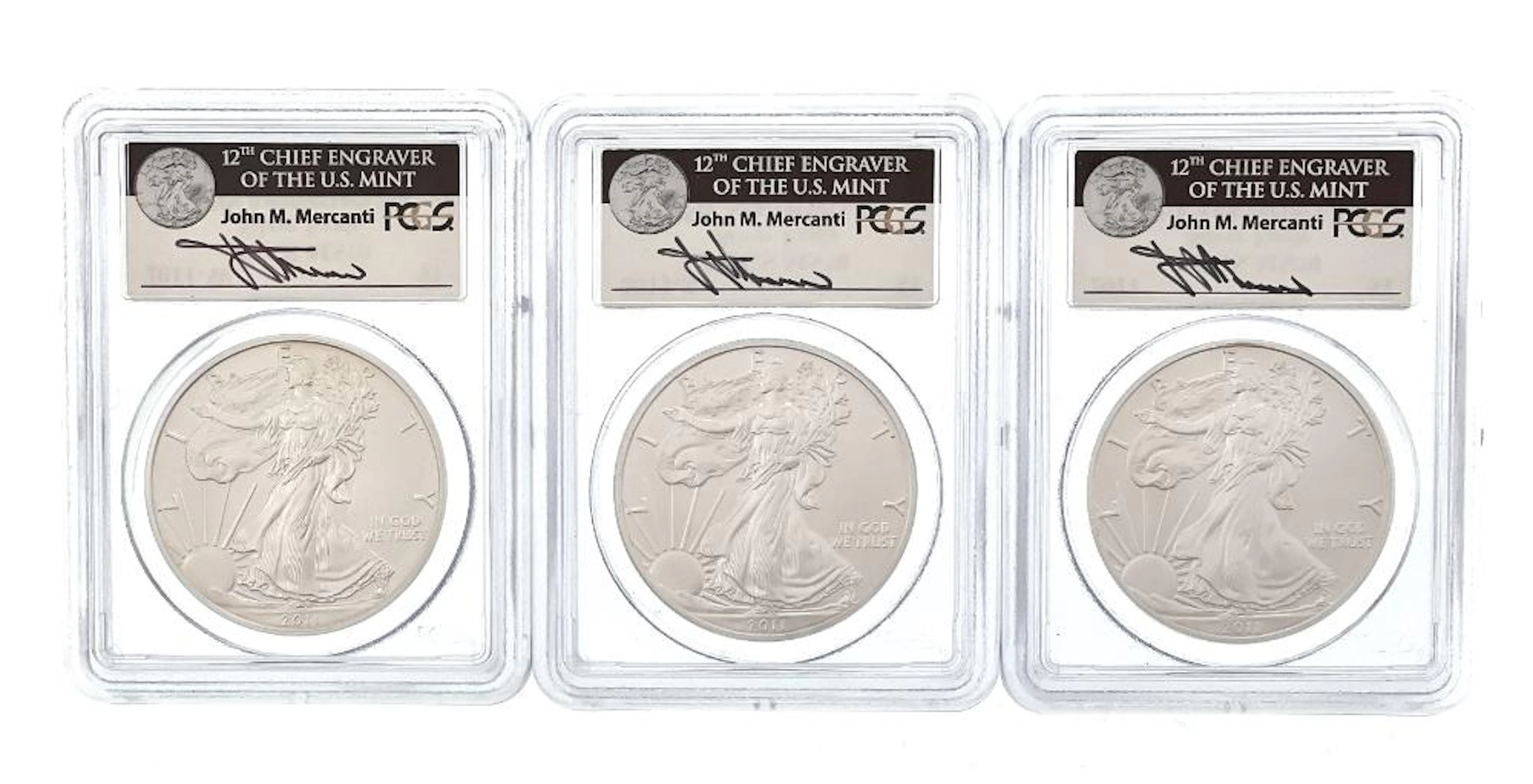 LOT OF 3 2011-P-S-W AMERICAN SILVER EAGLES 25TH ANNIVERSARY SET FIRST