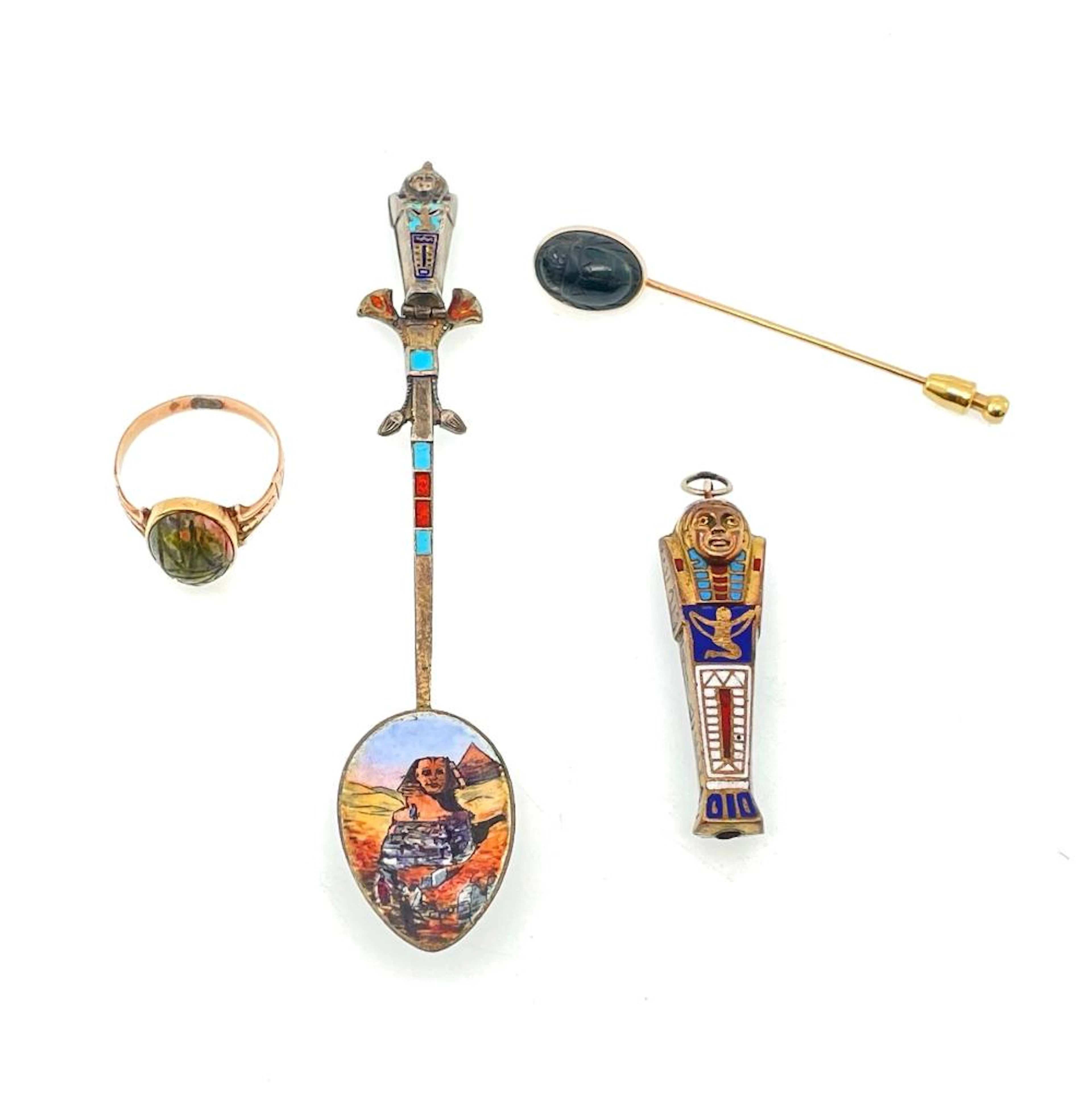 LOT OF 4 VINTAGE EGYPTIAN REVIVAL JEWELRY & MISCELLANEOUS