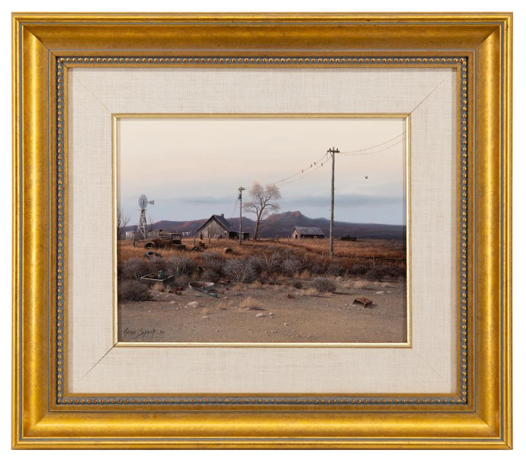 GENE SPECK "RANCH, 1992" OIL ON BOARD
