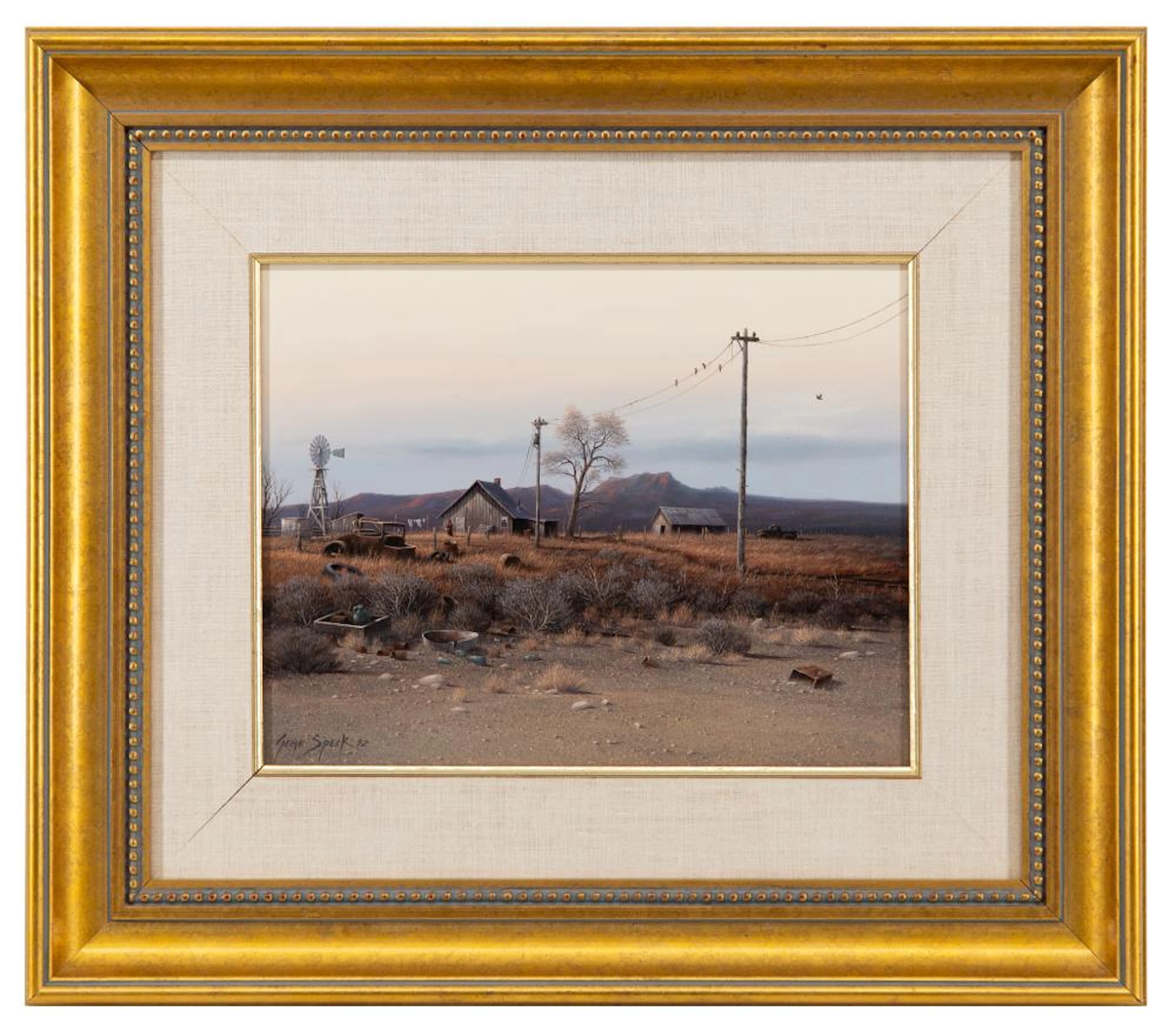 GENE SPECK "RANCH, 1992" OIL ON BOARD