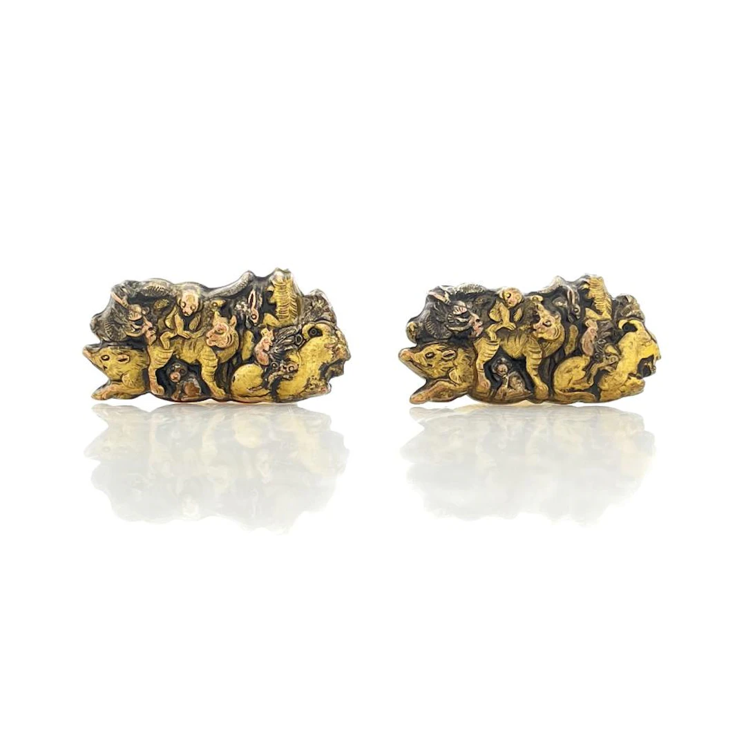 ANTIQUE SHAKUDO JAPANESE ZODIAC CUFFLINKS