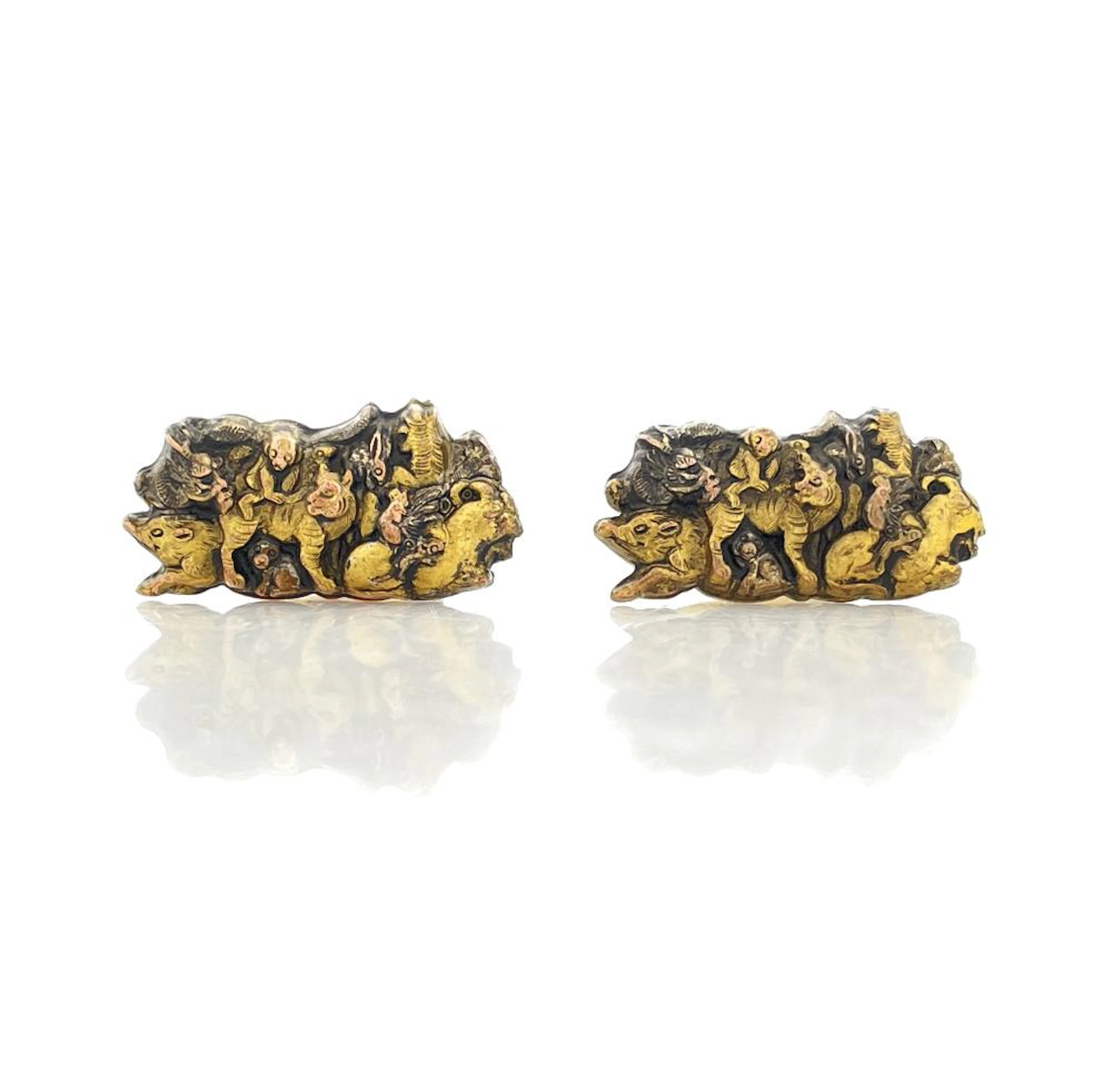 ANTIQUE SHAKUDO JAPANESE ZODIAC CUFFLINKS