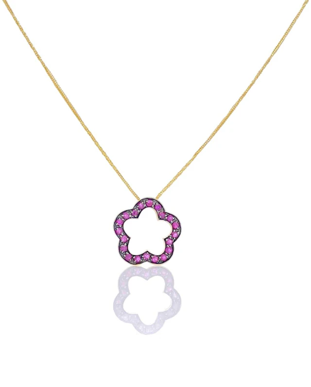 14K & 18K YELLOW GOLD .63CTTW RUBY OPEN STAR PENDANT NECKLACE