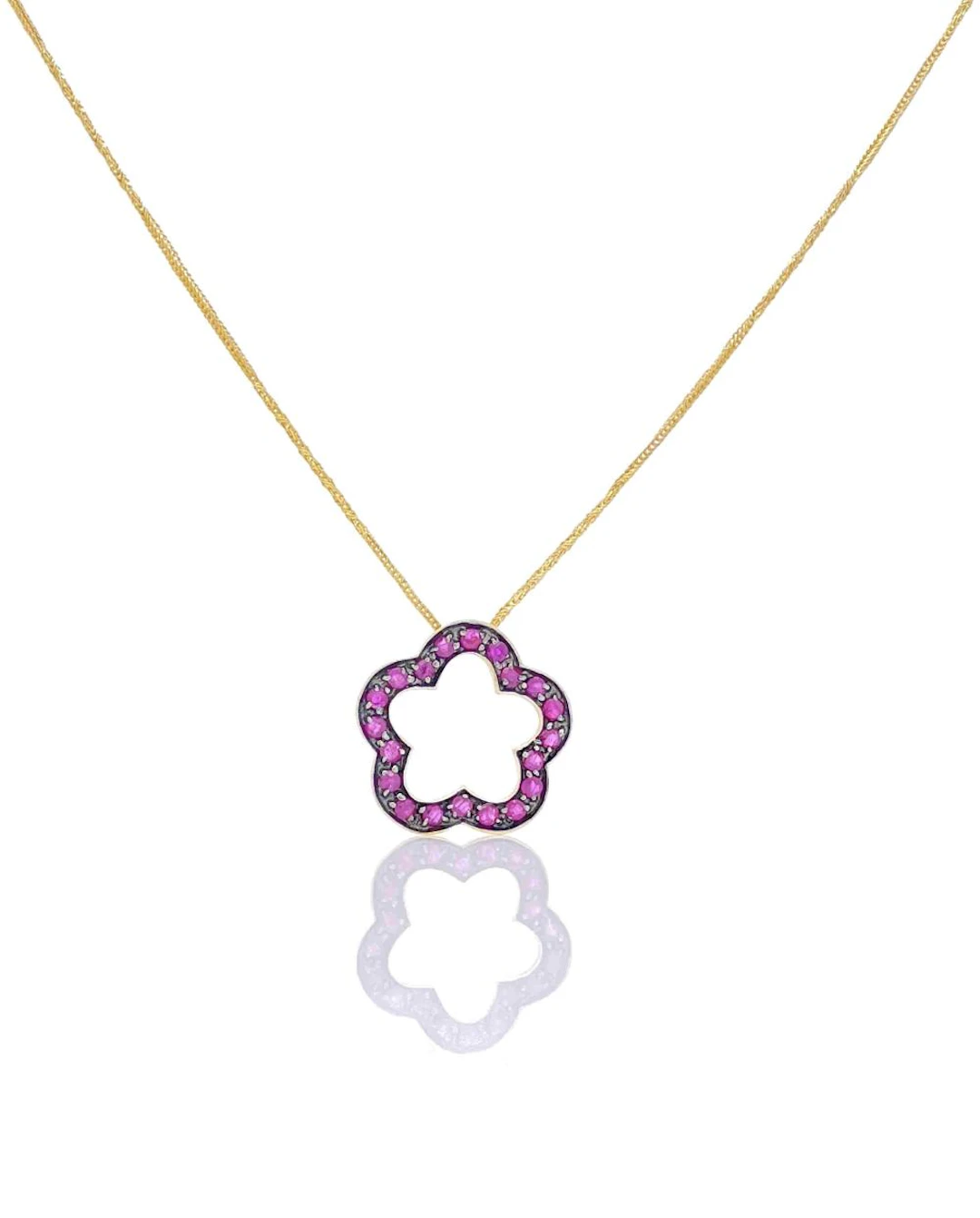 14K & 18K YELLOW GOLD .63CTTW RUBY OPEN STAR PENDANT NECKLACE