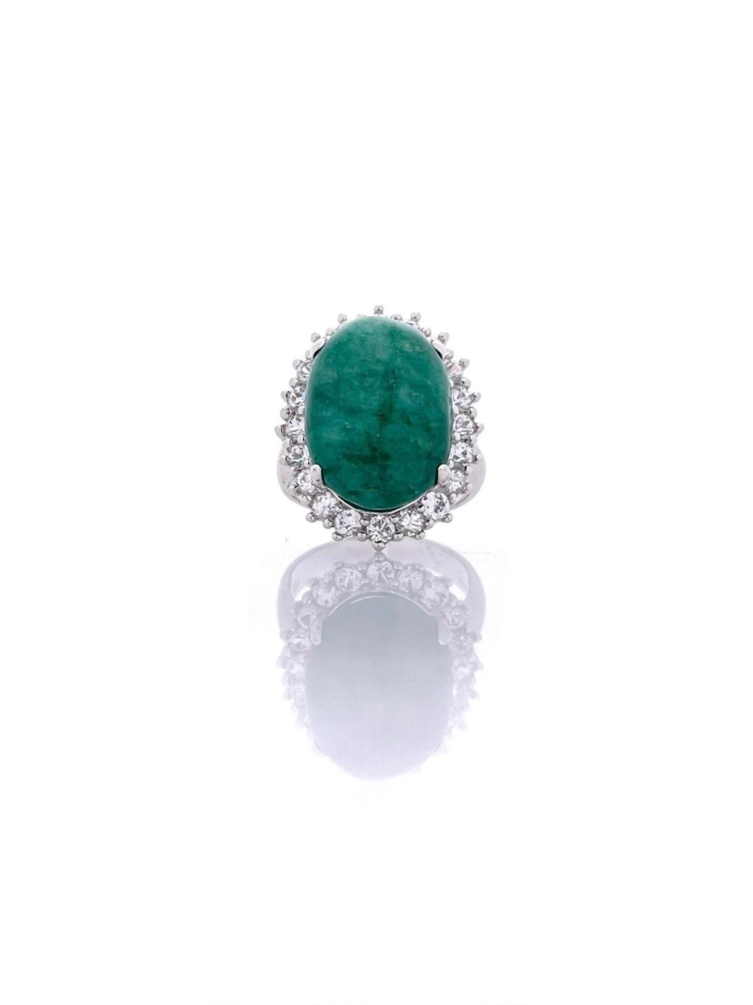 ORIANNE STERLING SILVER 13.60CTTW EMERALD & SAPPHIRE HALO RING