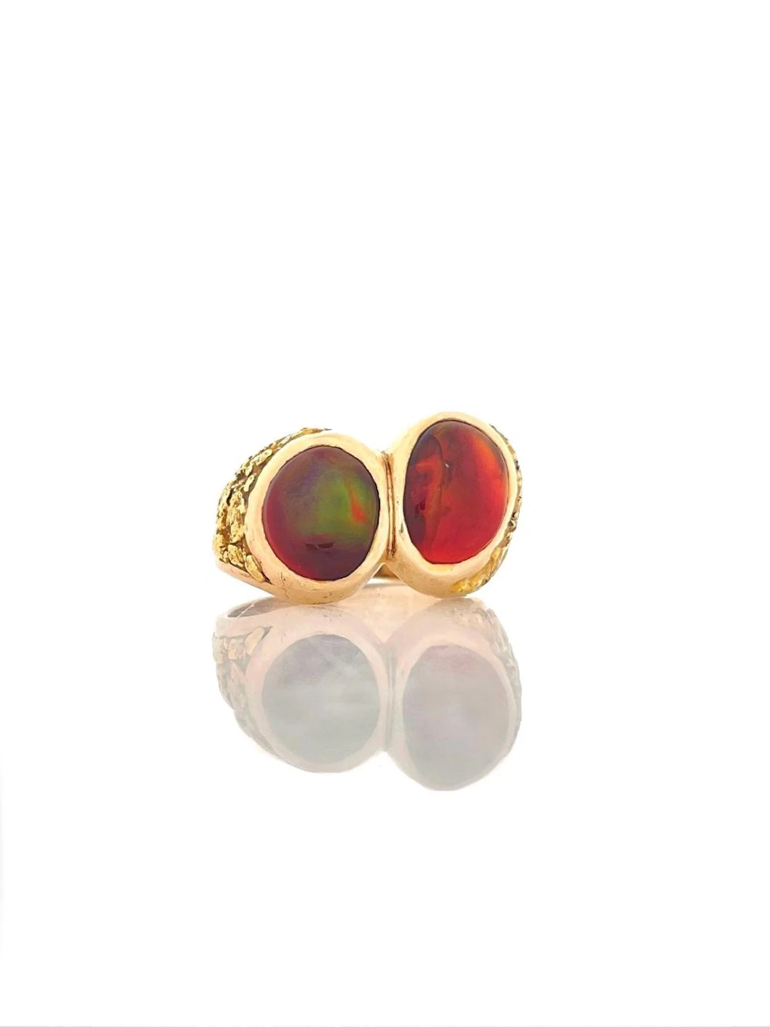 SOUTHWESTERN 14K YELLOW GOLD FIRE AGATE BYPASS RING