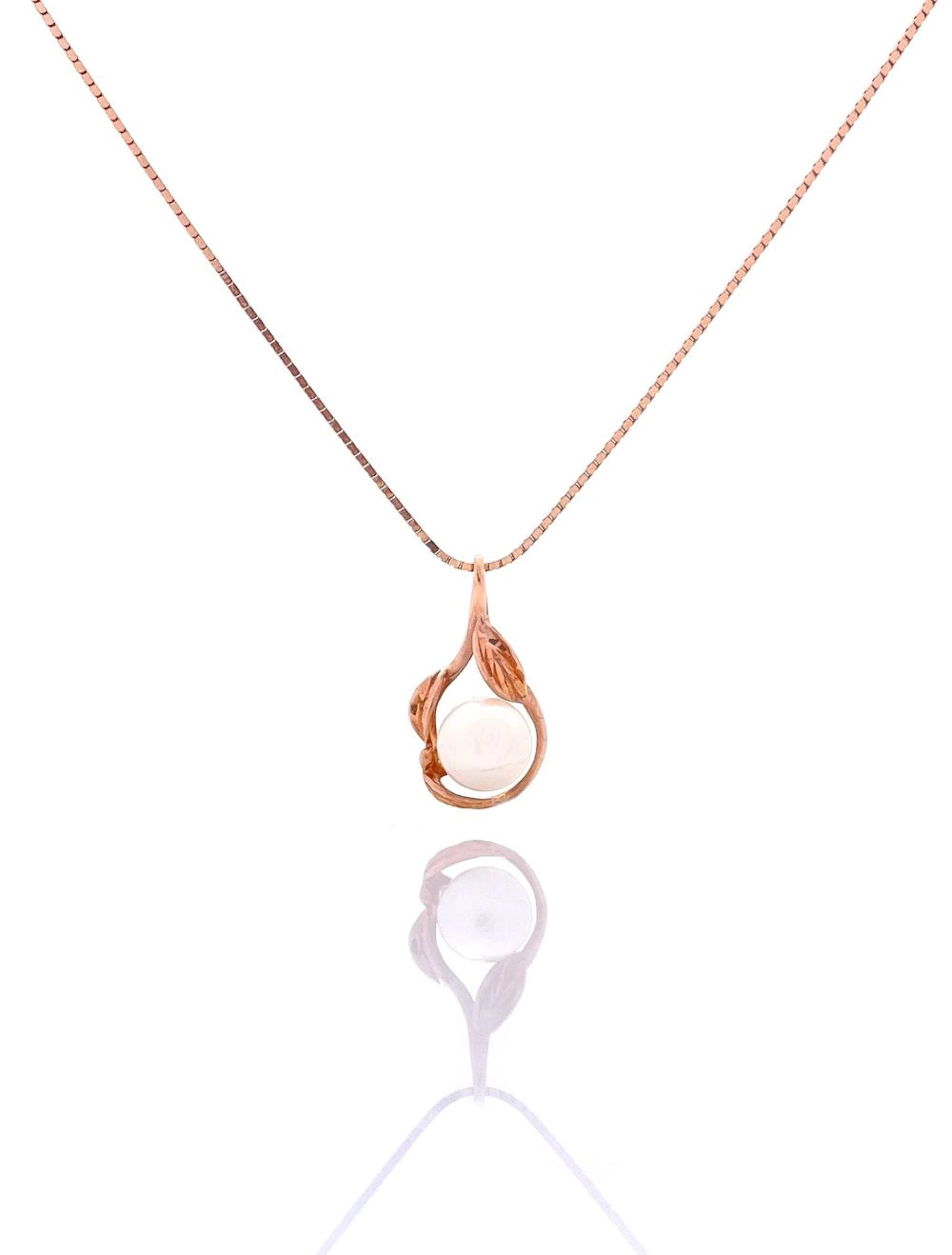 14K ROSE GOLD PEARL PENDANT NECKLACE