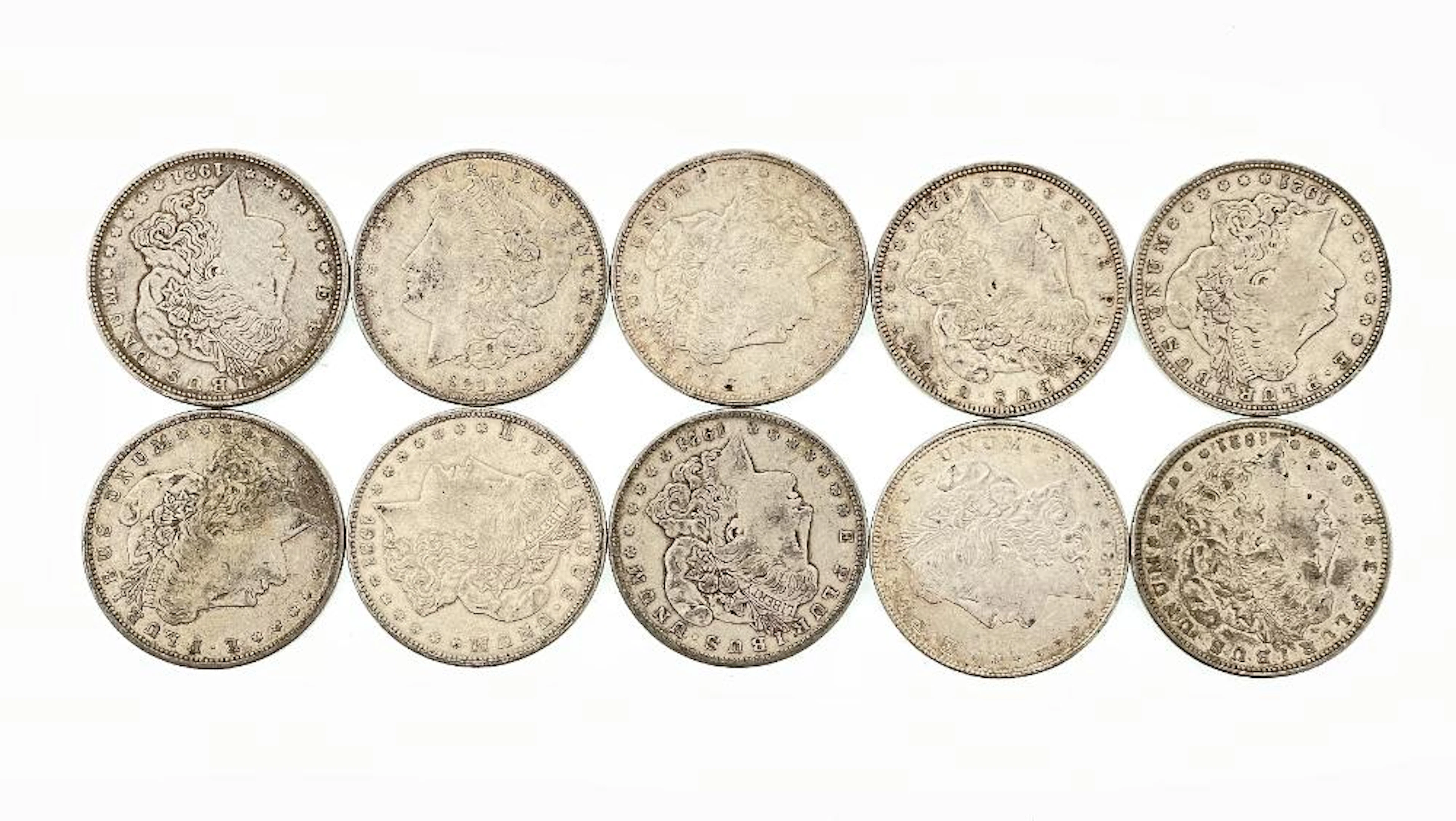 LOT OF 10 1921 MORGAN SILVER DOLLARS