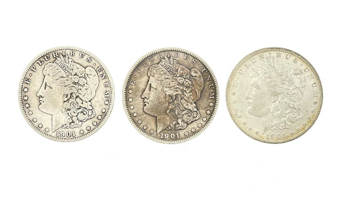 LOT OF 3 1901-P-O-S MORGAN SILVER DOLLARS