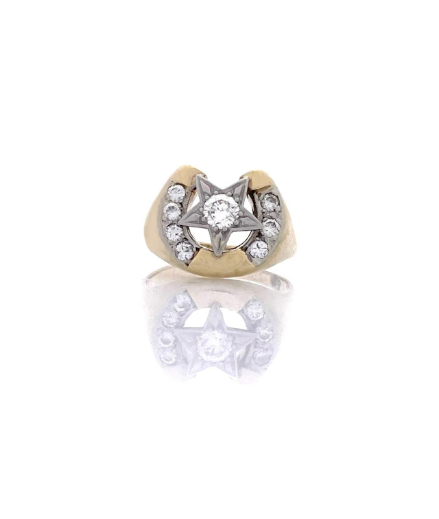 14K YELLOW GOLD .97CTTW DIAMOND HORSESHOE STAR RING