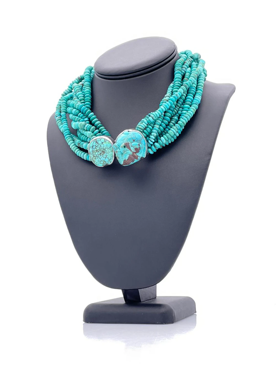REBECCA COLLINS STERLING SILVER TURQUOISE 9 STRAND NECKLACE