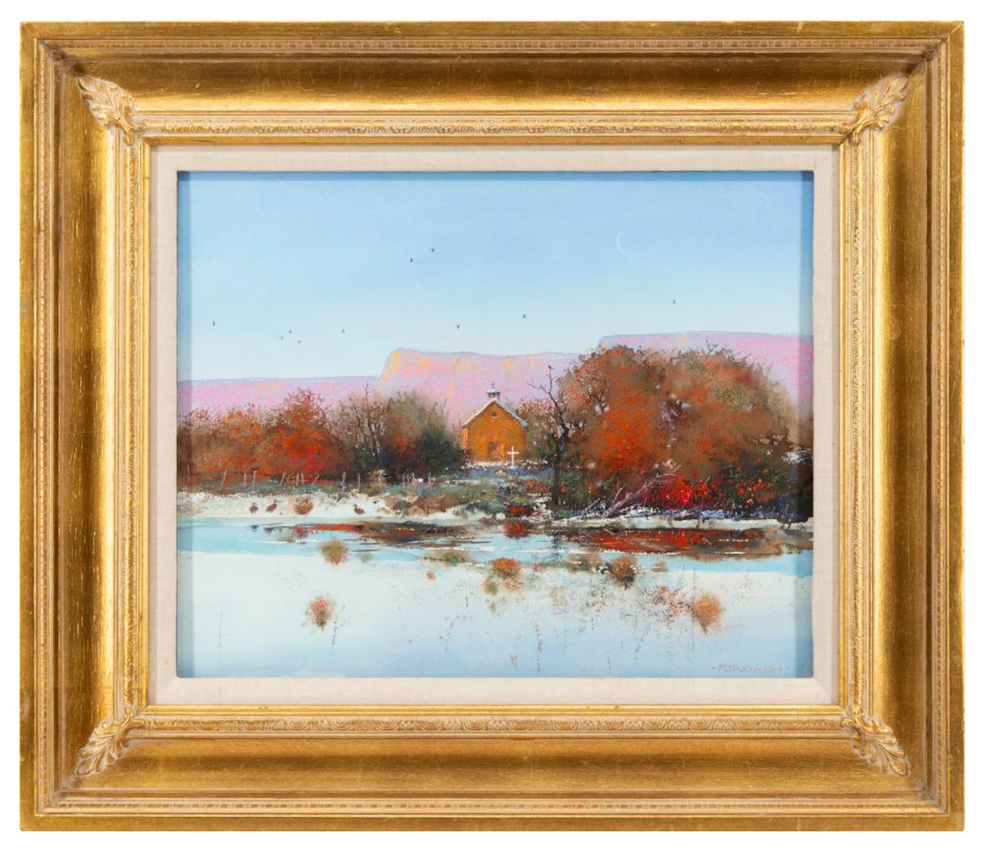 TOM PERKINSON "EARLY SNOW, NEW MEXICO" WATERCOLOR & PASTEL ON PAPER