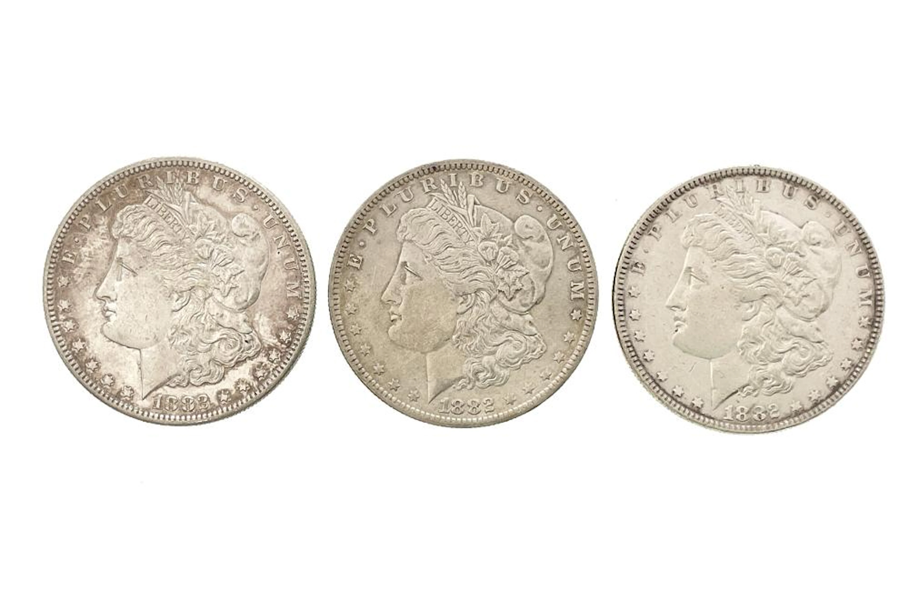 LOT OF 3 1882-P-O-S MORGAN SILVER DOLLARS