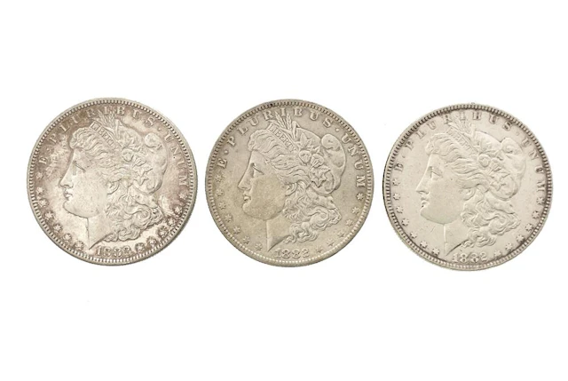 LOT OF 3 1882-P-O-S MORGAN SILVER DOLLARS