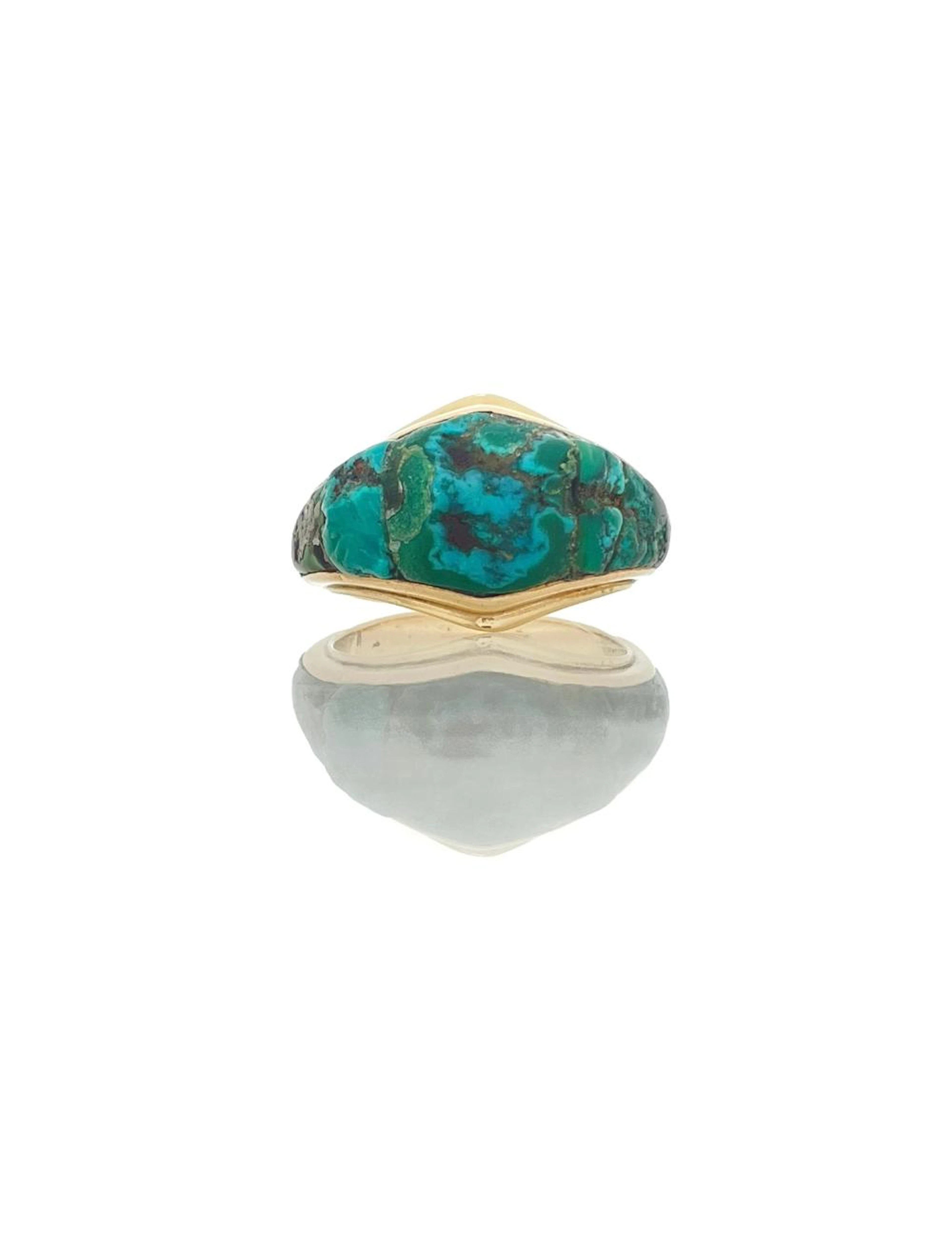 DON JUAN OF NEW MEXICO 14K YELLOW GOLD NUGGET TURQUOISE RING